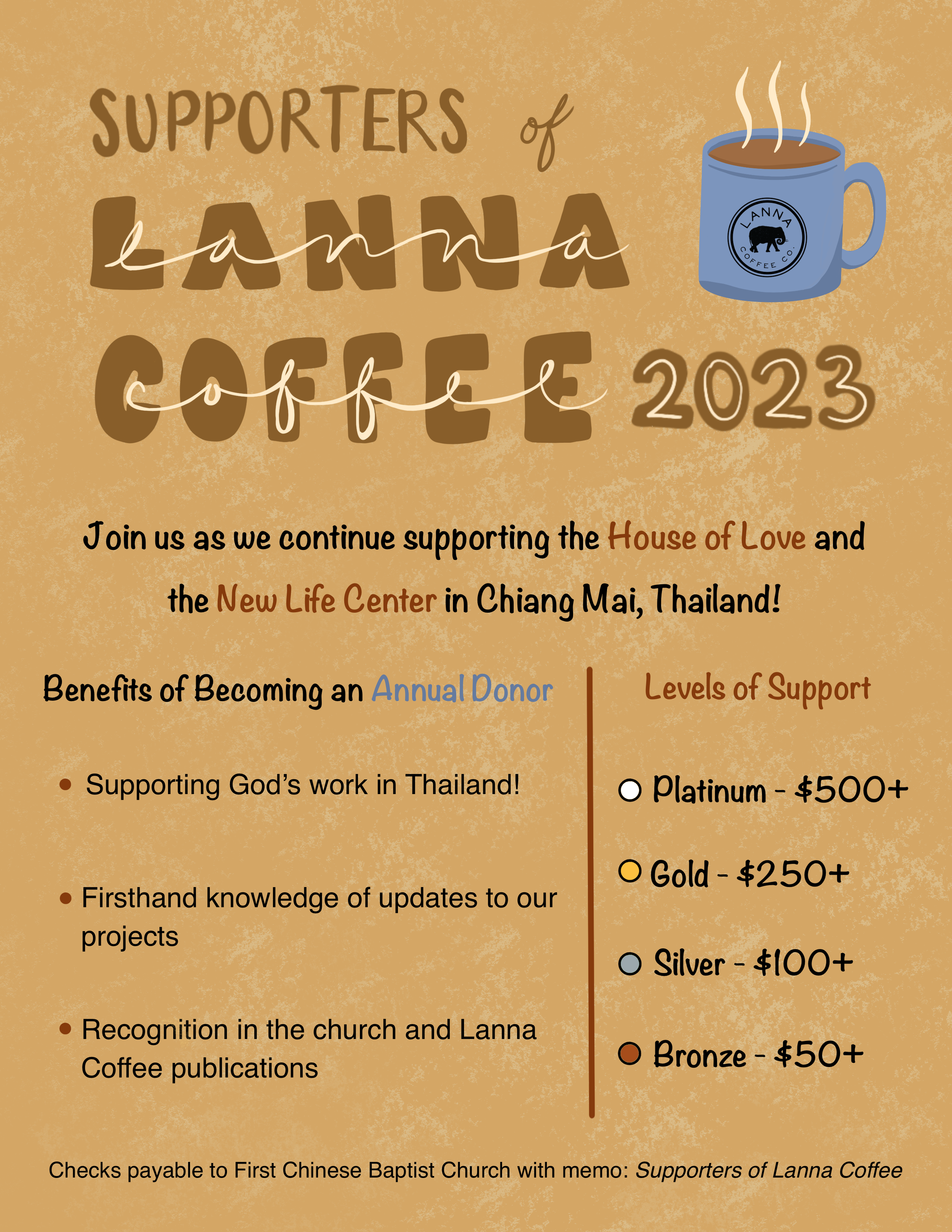 Lanna Coffee Flier - Flier to promote the sale of Lanna Coffee for FCBC. Designed in Procreate, 2023.