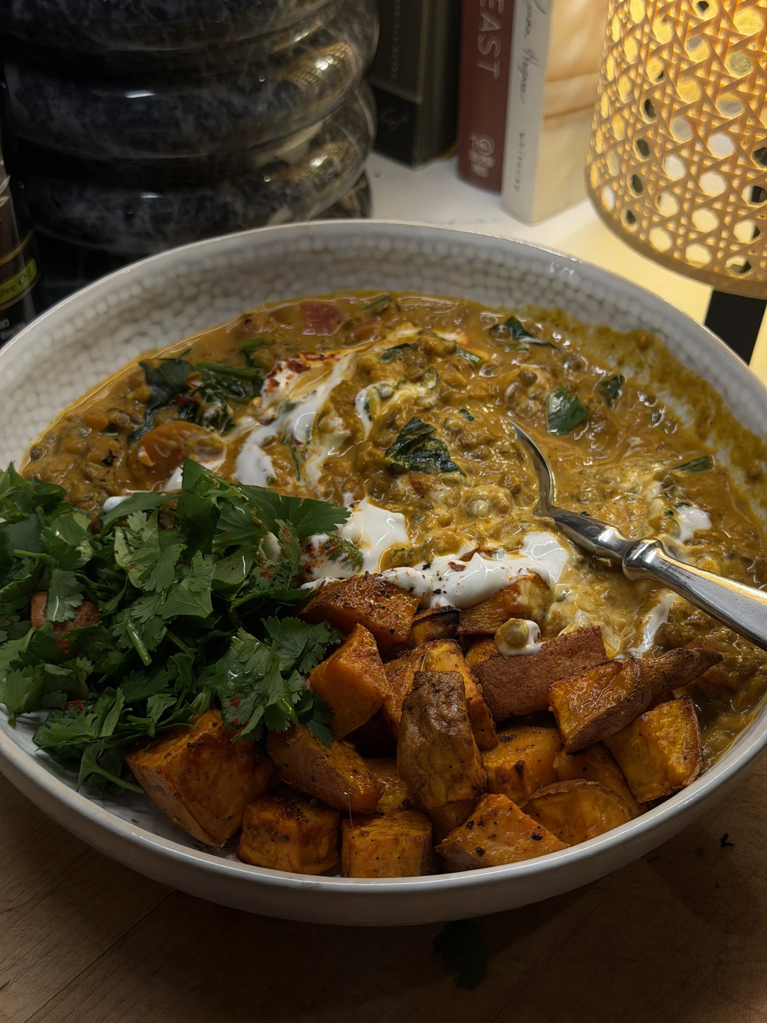Roasted Sweet Potato &amp; Lentil Curry Bowls