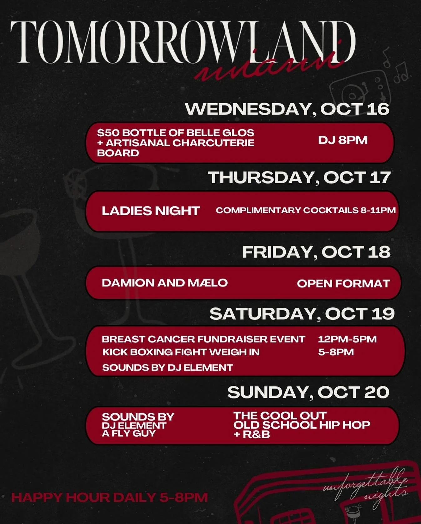 This weeks lineup. Meet you @ the bar 🍸