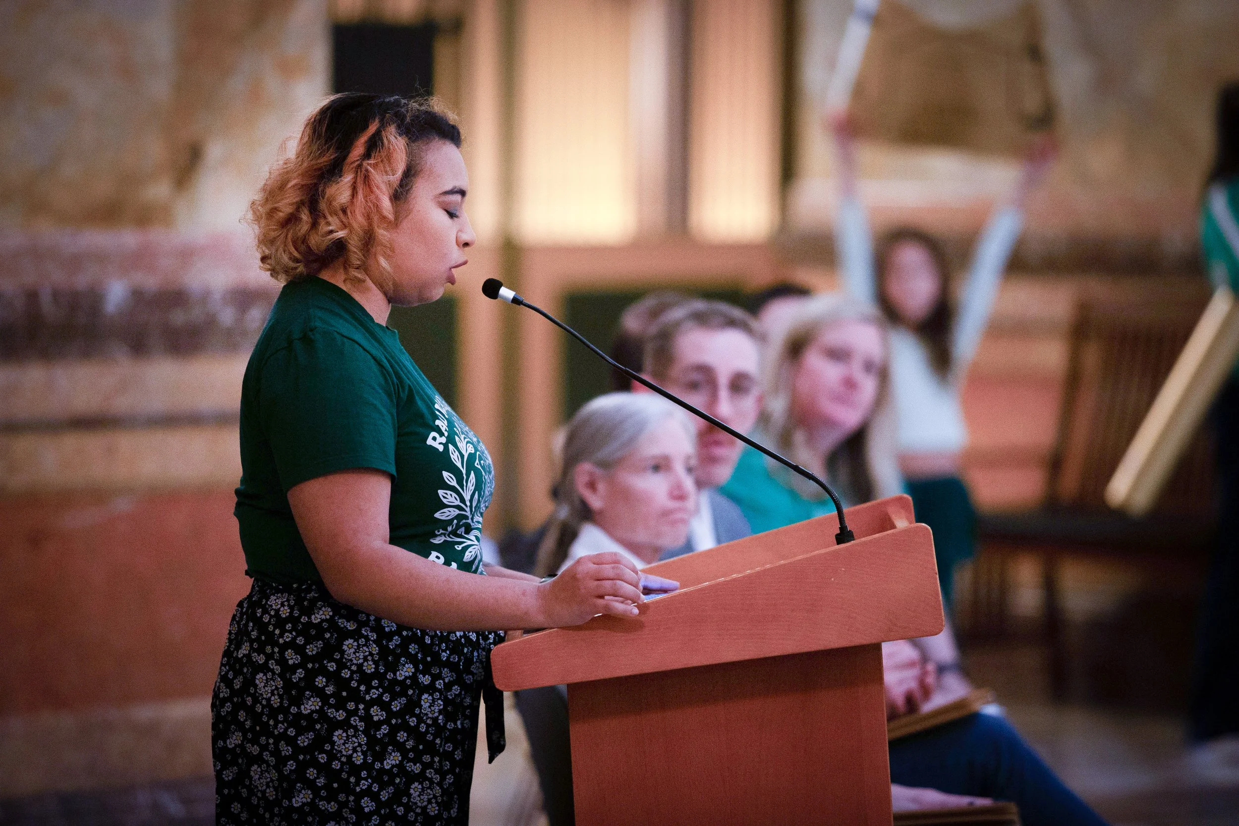   PHOTO COURTESY OF ANTHONY BUSH    Averie Jackson shared an Education Support Professional’s view at the rally.  