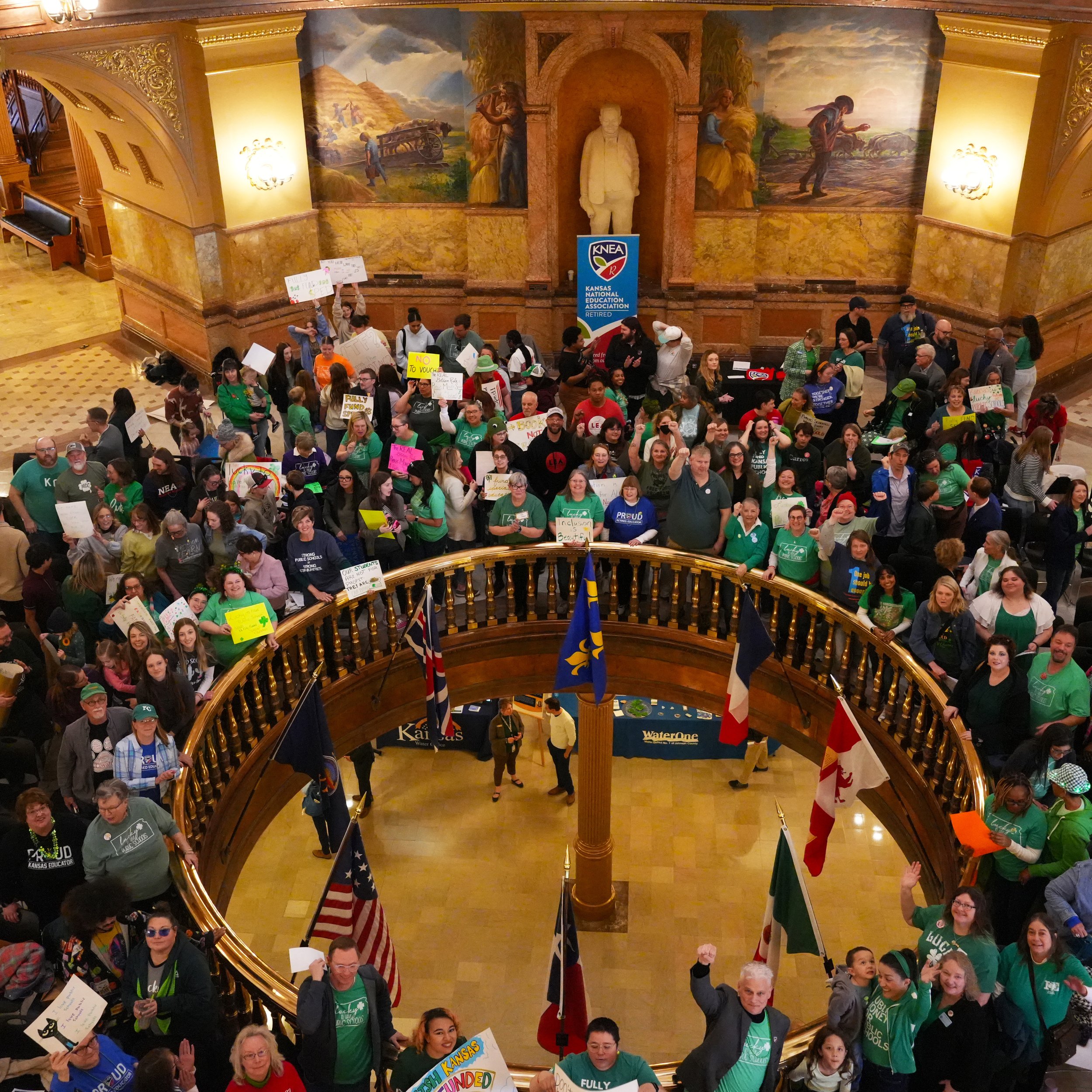   PHOTO BY MAKENZIE COCHRAN-DOCKERTY/KNEA    About 180 educators, students and supporters of public education joined together Tuesday, March 17, for the Lucky to Have Kansas Public Schools Rally.  