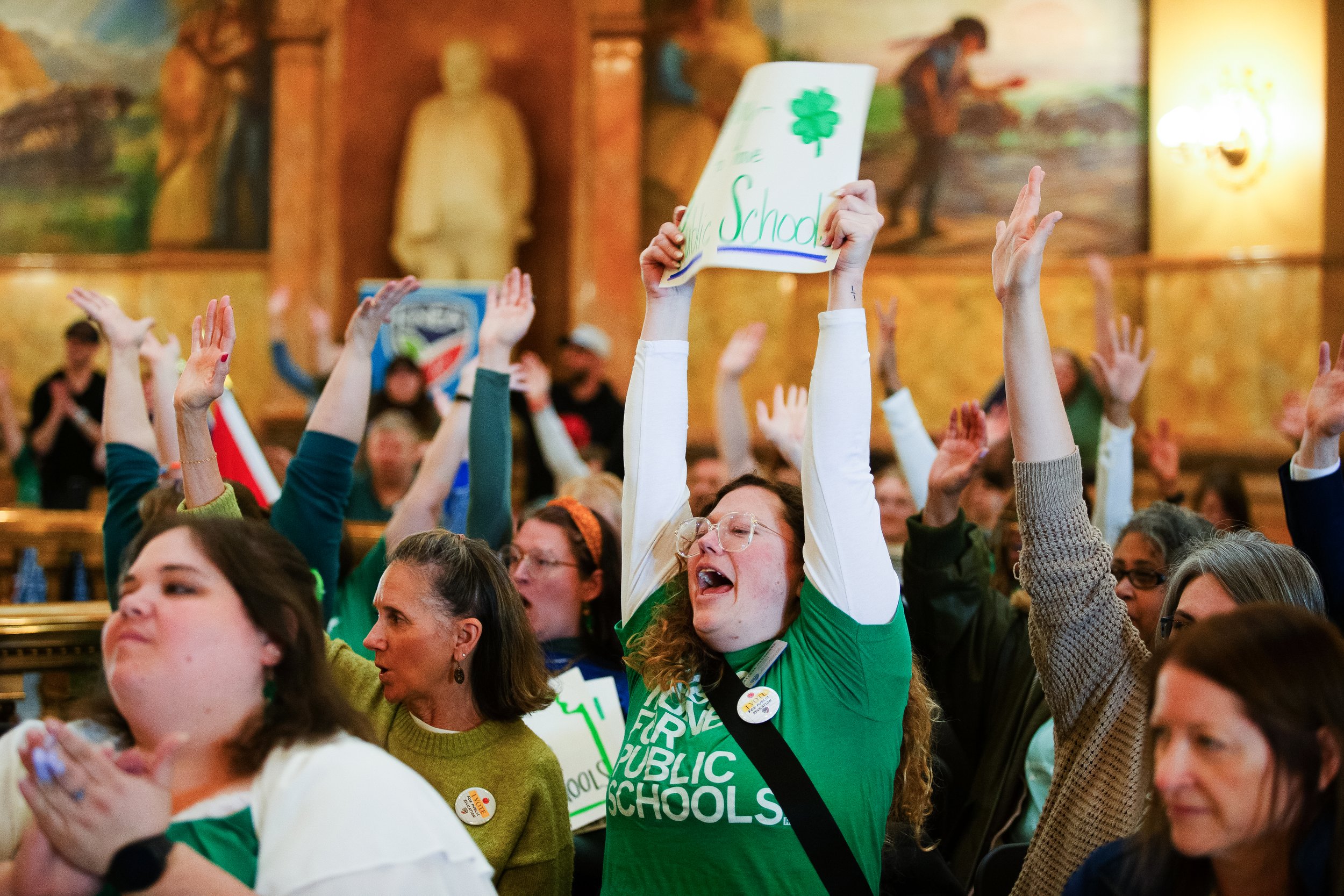   PHOTO COURTESY OF ANTHONY BUSH    About 180 educators, students and supporters of public education joined together Tuesday, March 17, for the Lucky to Have Kansas Public Schools Rally.  