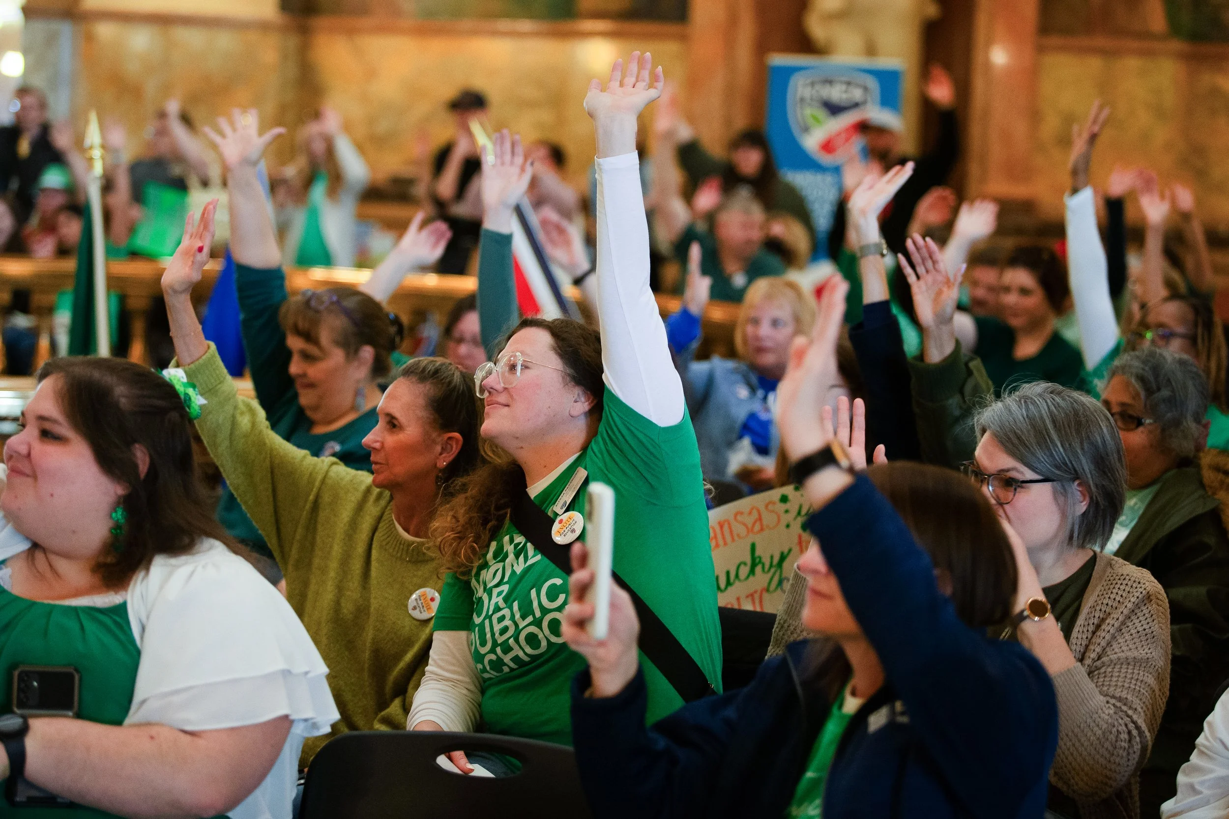   PHOTO COURTESY OF ANTHONY BUSH    About 180 educators, students and supporters of public education joined together Tuesday, March 17, for the Lucky to Have Kansas Public Schools Rally.  