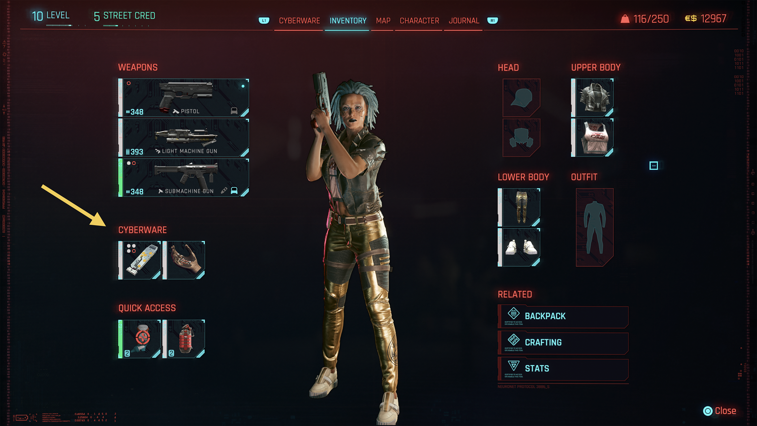 Cyberware is better suited to be a part of Inventory