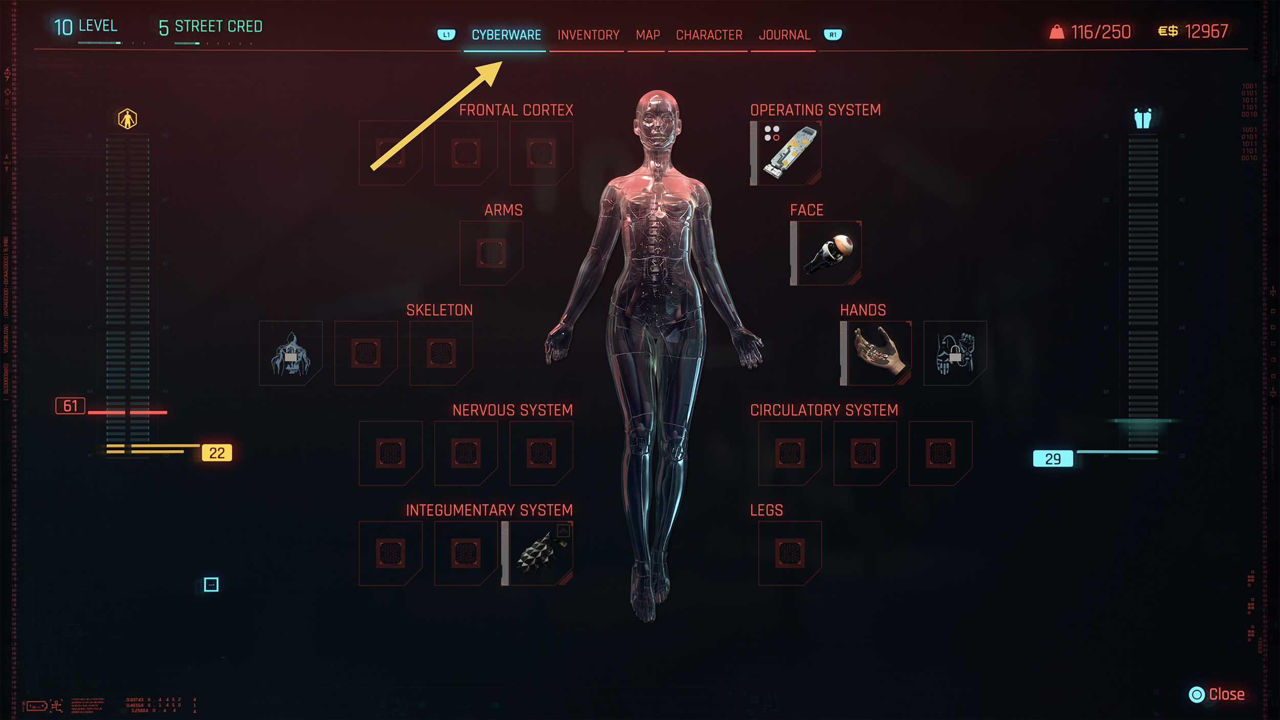 A separate Cyberware tab in main menu seems unnecessary
