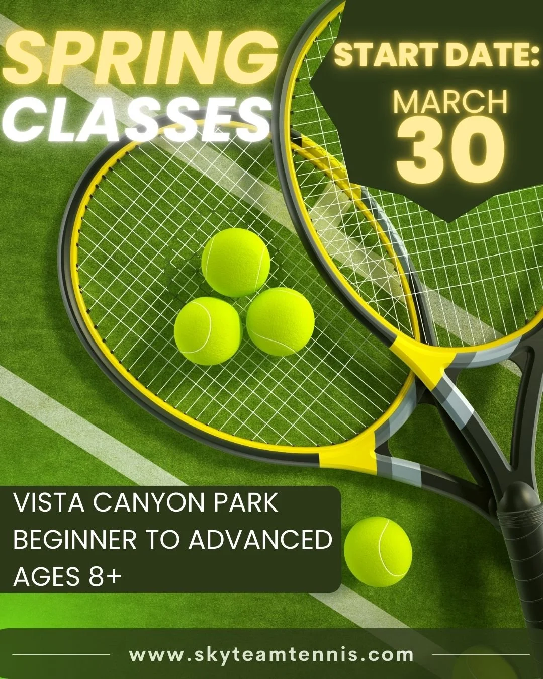Spring 2026 tennis season is beginning soon! Check out our classes at santaclarita.gov/seasons or www.skyteamtennis.com!