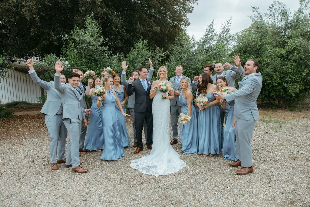 Joyful wedding party portrait at Tar Creek Ranch near Arroyo Grande