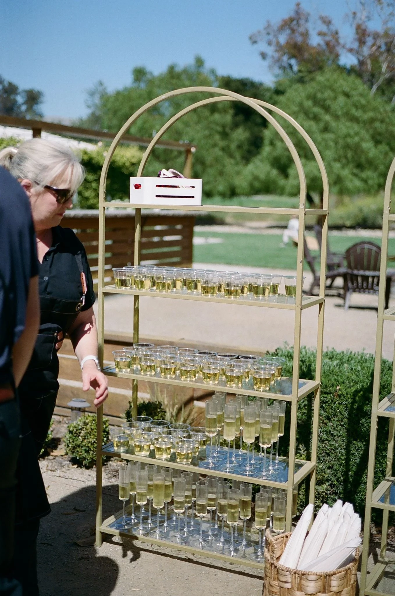 Sparkling wine welcome display for a Garden wedding at Tar Creek Ranch