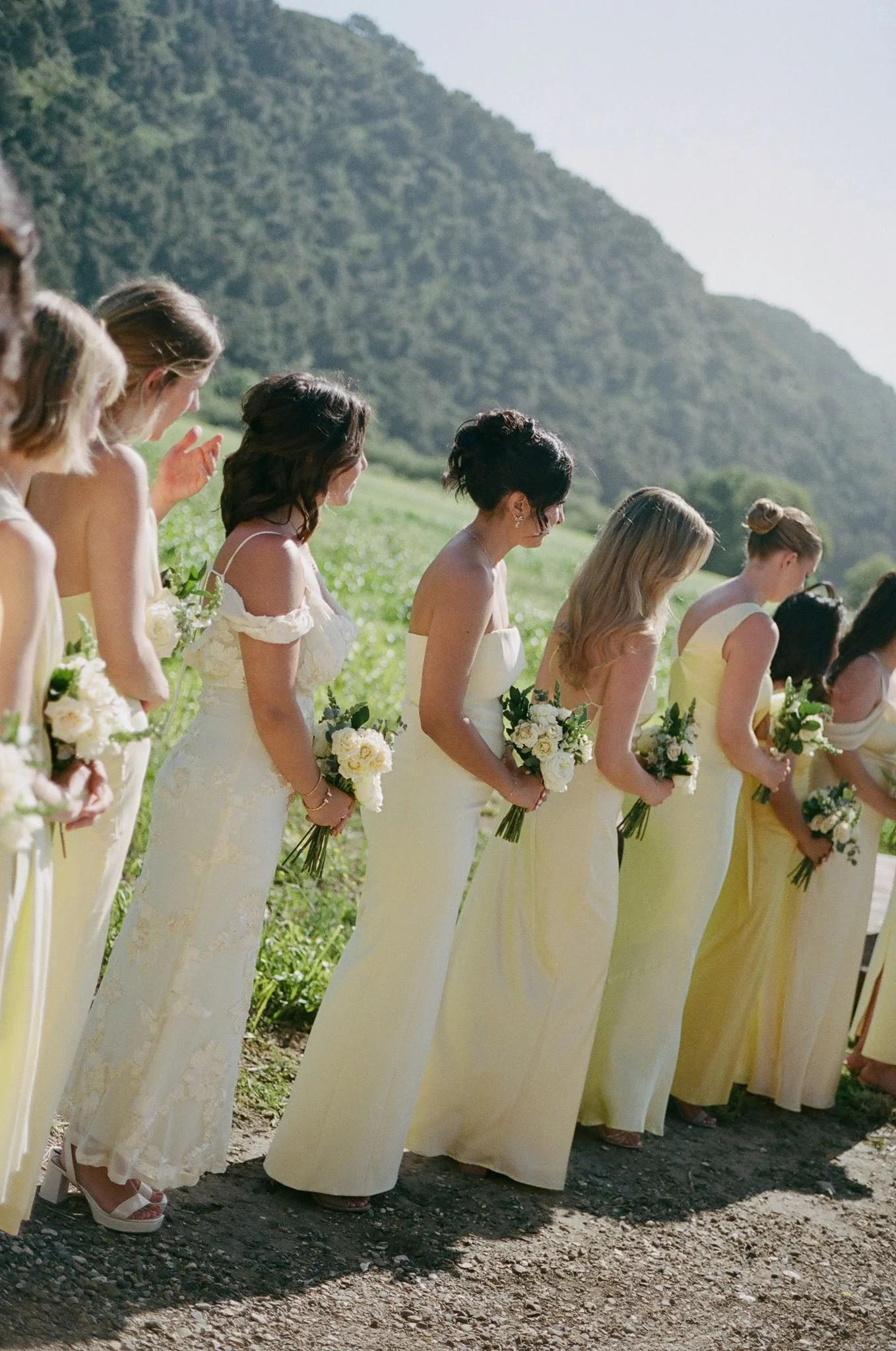 Bridesmaids in butter-yellow dresses at a Central Coast Meadow wedding