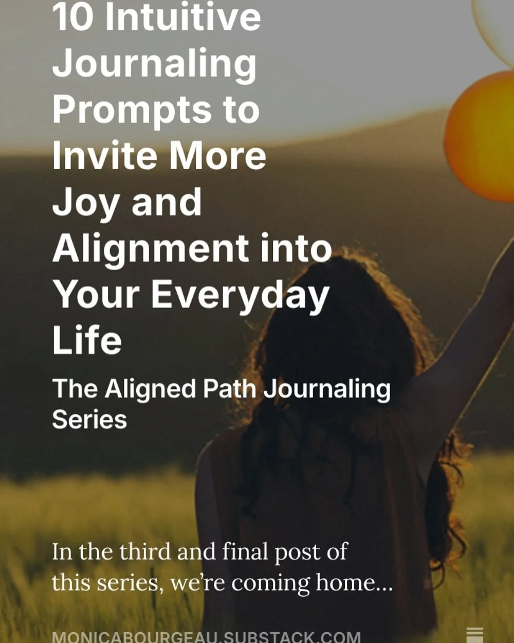 Have you been craving a little more joy and flow?

Maybe you&rsquo;re feeling a bit off-center lately. If so, you&rsquo;re not alone.

In my latest Substack post, I&rsquo;m sharing 10 intuitive journaling prompts designed to help you reconnect with y