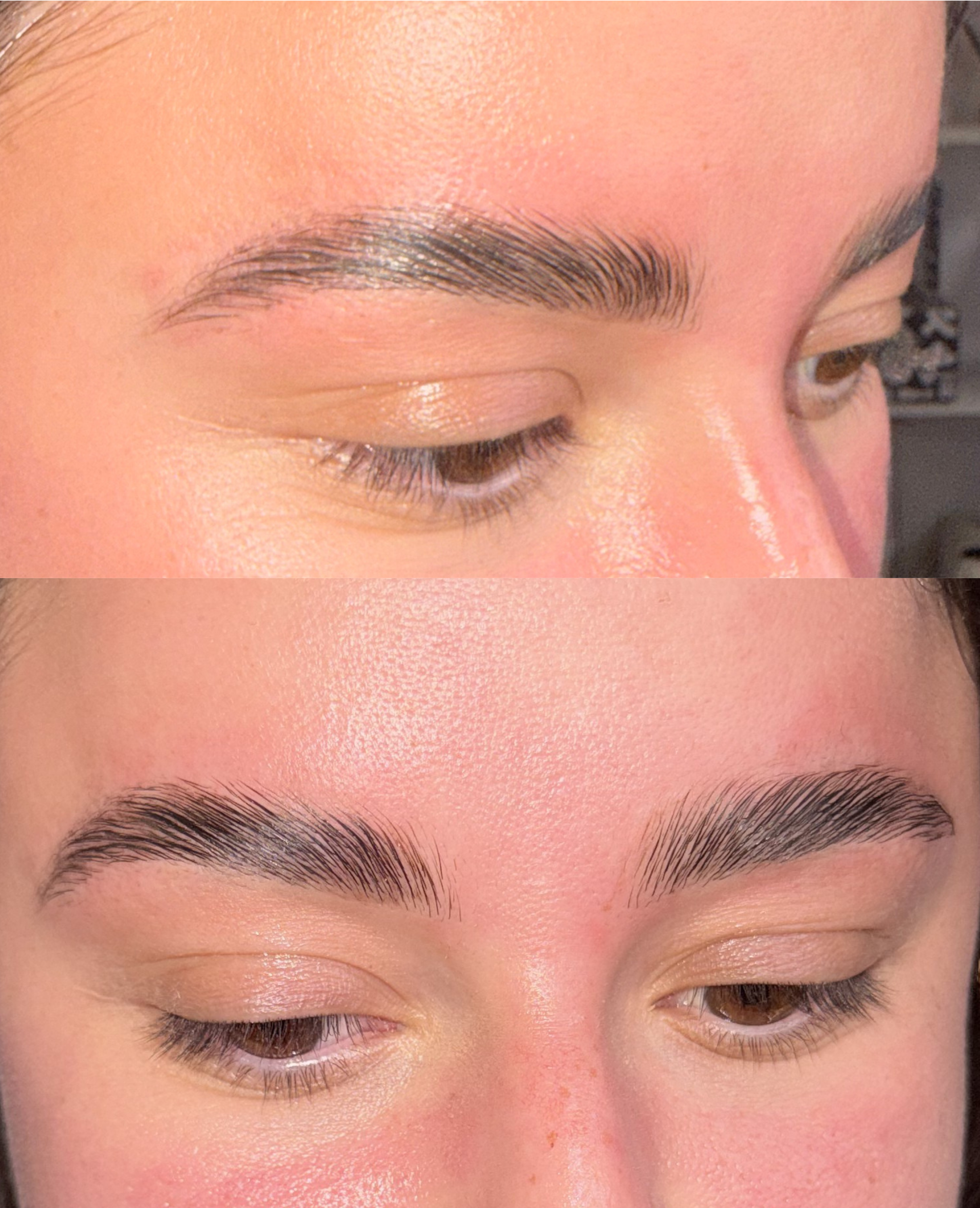 Close-up of a person's face showing well-groomed eyebrows after lamination.