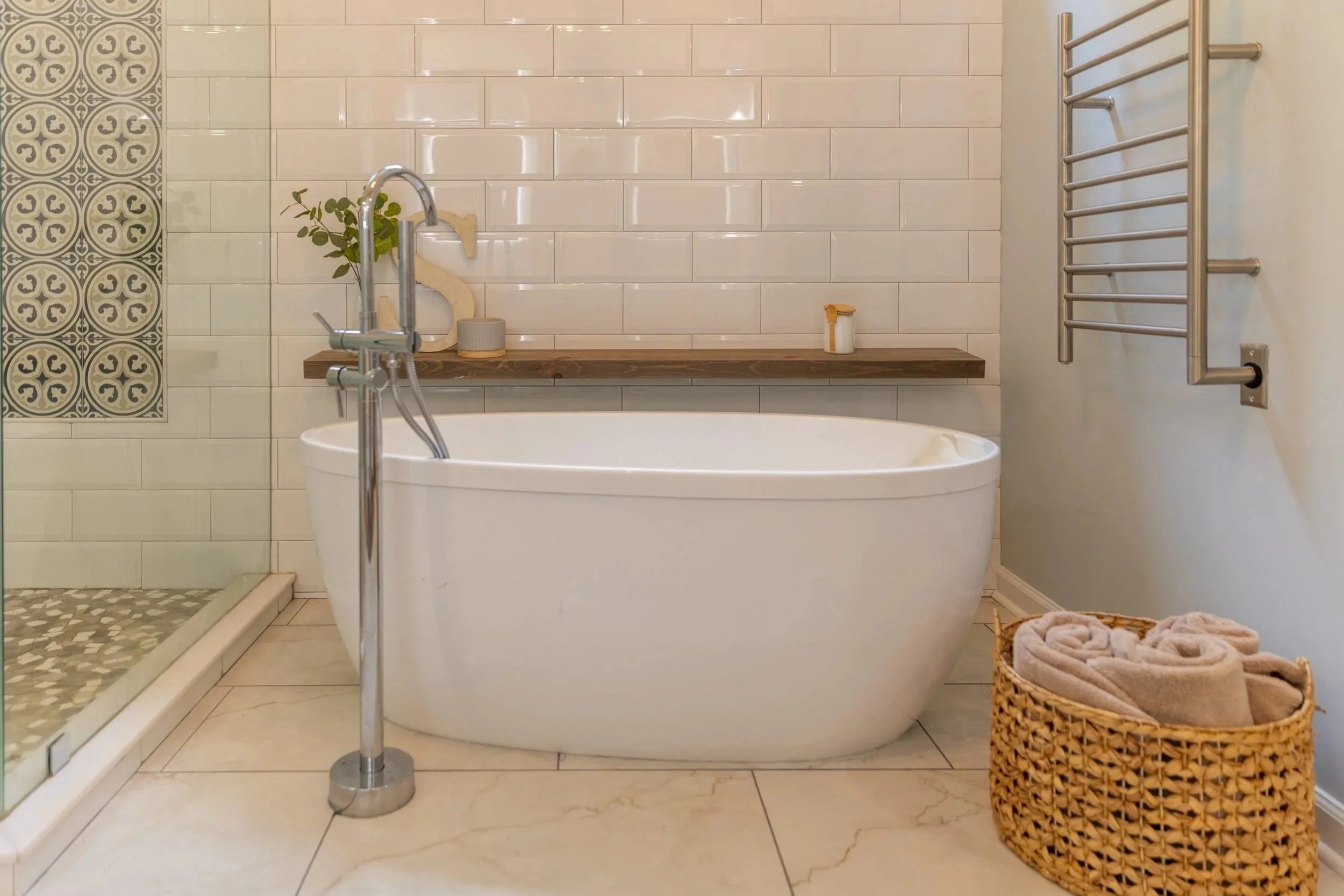 Primary Bath — Freestanding Tub and Glass Shower