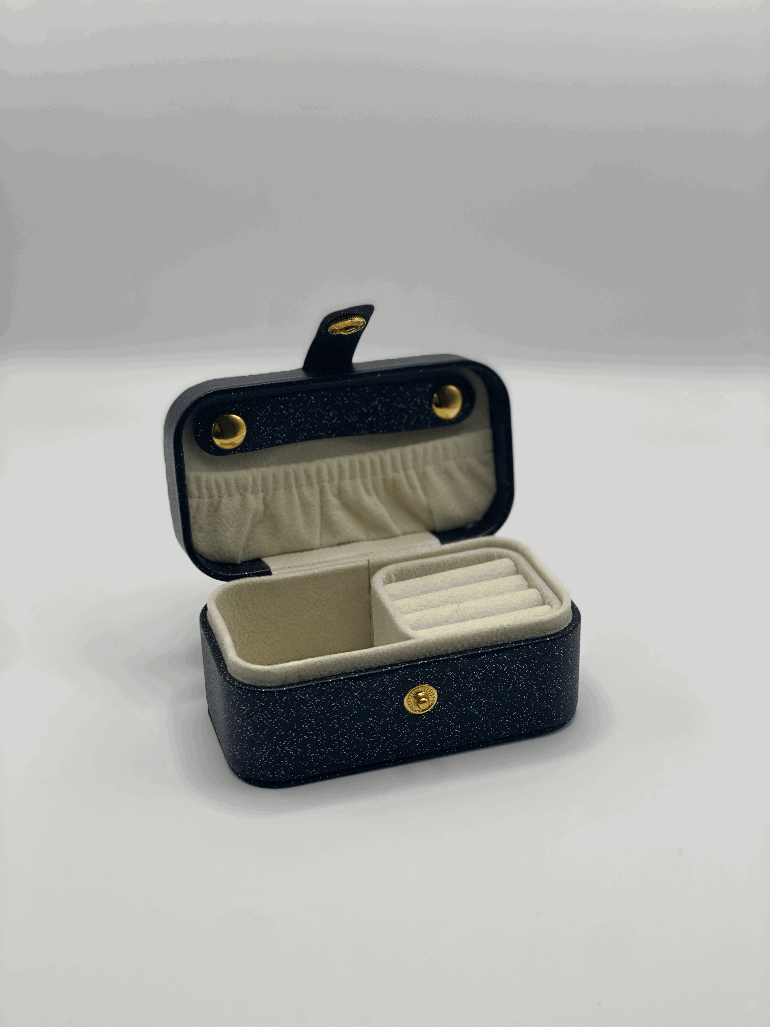 Mini Jewellery Storage Case | Faux Leather | Black Glitter