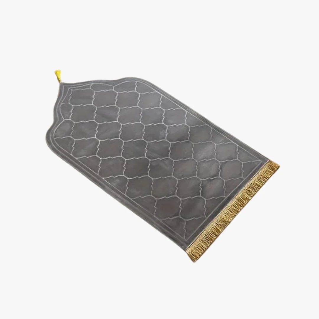Prayer Mat With Tassel | Padded | Non Slip | Trellis Design | Grey | Ya Soko