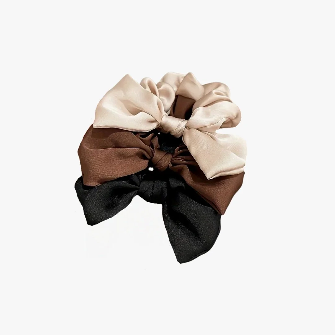 Bow Hair Scrunchies | Set Of 3 | Neutral Colours | Ya-Soko