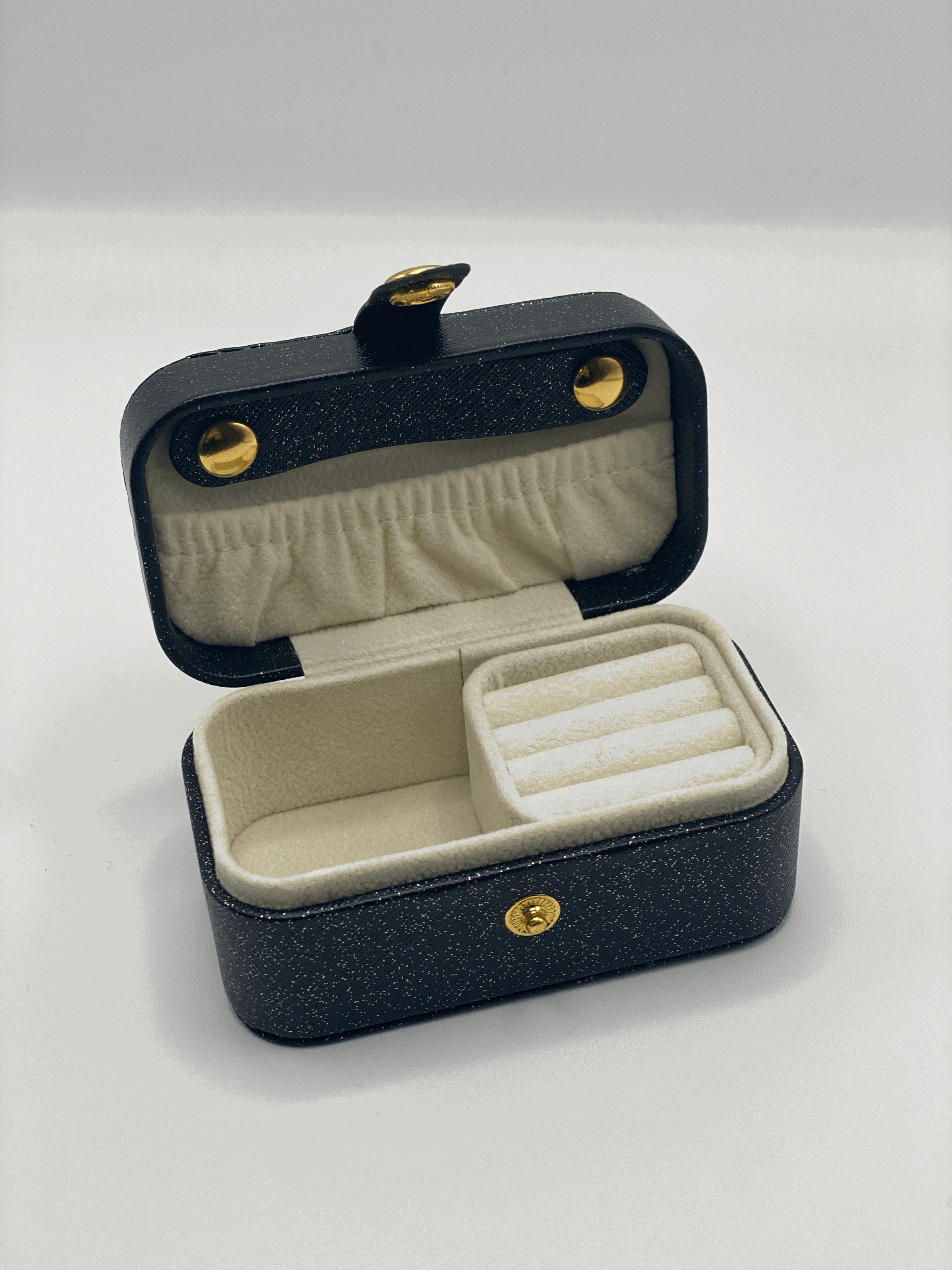 Mini Jewellery Storage Case | Faux Leather | Black Glitter