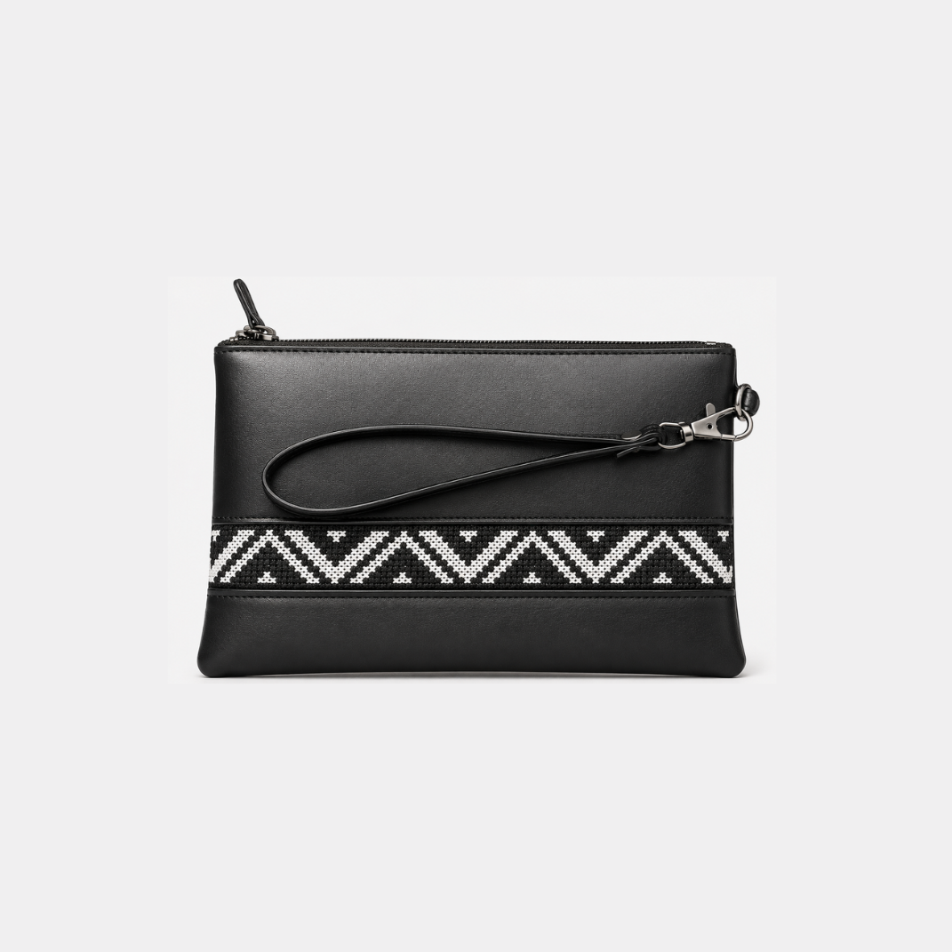 The Ameena | Black Tatreez Wristlet
