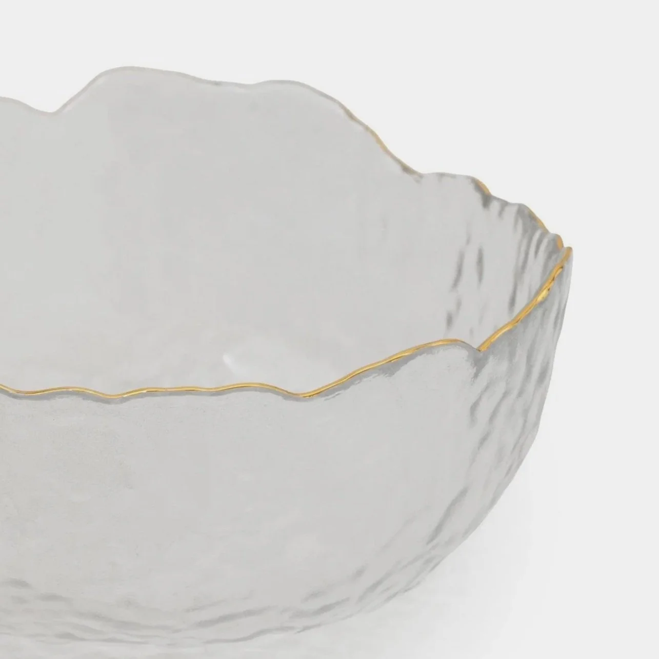 Large Wavy Bowl With Gold Rim | Clear Glass | 20cm Bowl | Decor Bowl | Unique Bowl | Glass Bowl | Gold Bowl | Gold Rim | Gold Rim Bowl | Fruit Bowl | Bowl | Unique Bowl
