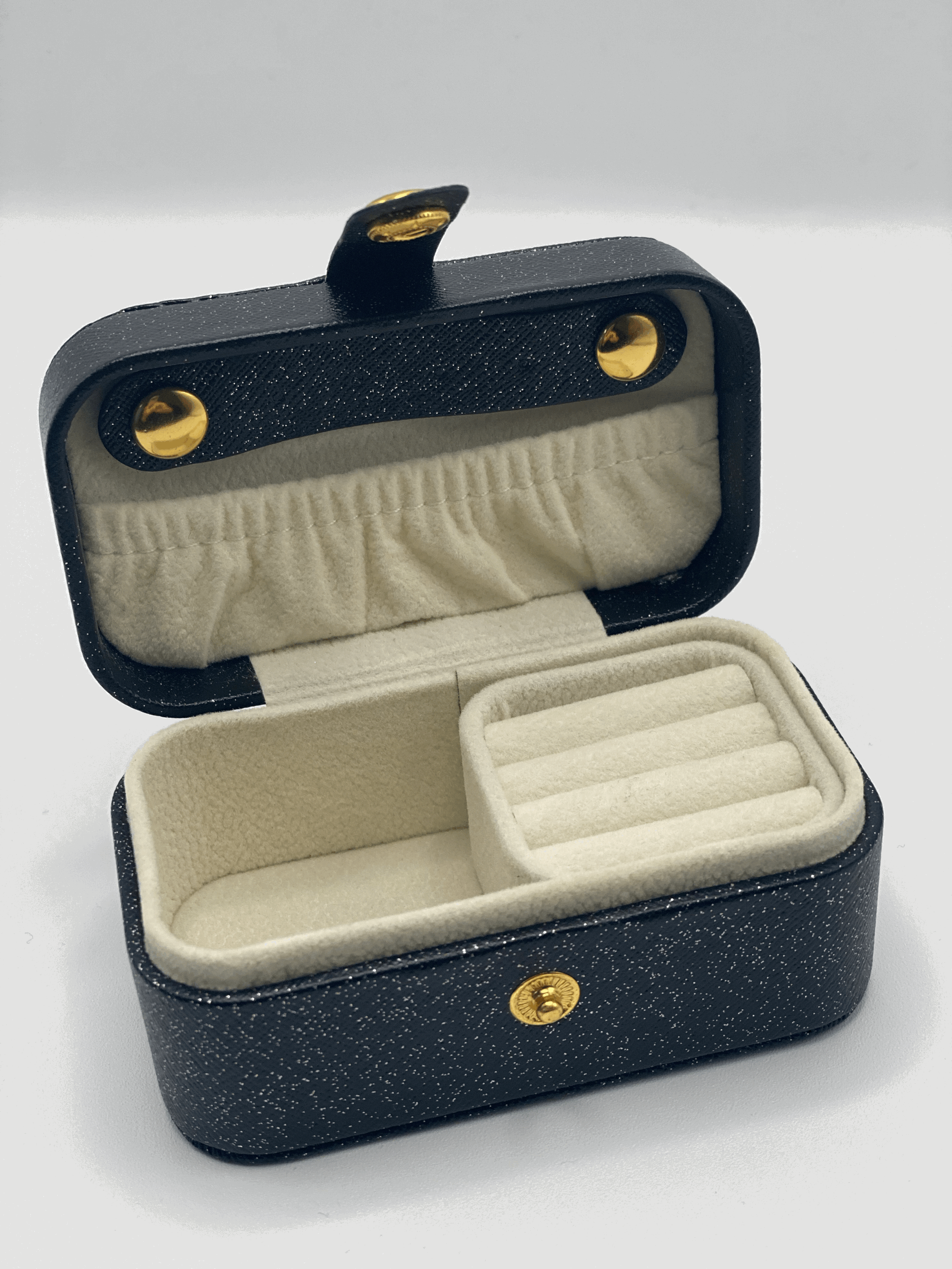 Mini Jewellery Storage Case | Faux Leather | Black Glitter