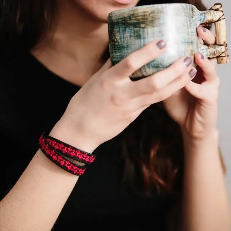 Red Tatreez Wrap Bracelet