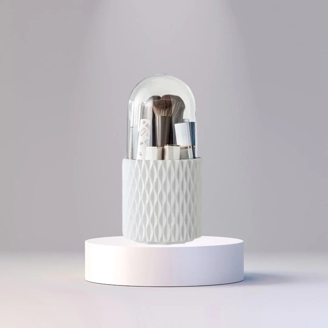360° Rotating Holder | Make Up Brushes | With Dust Proof Lid | White