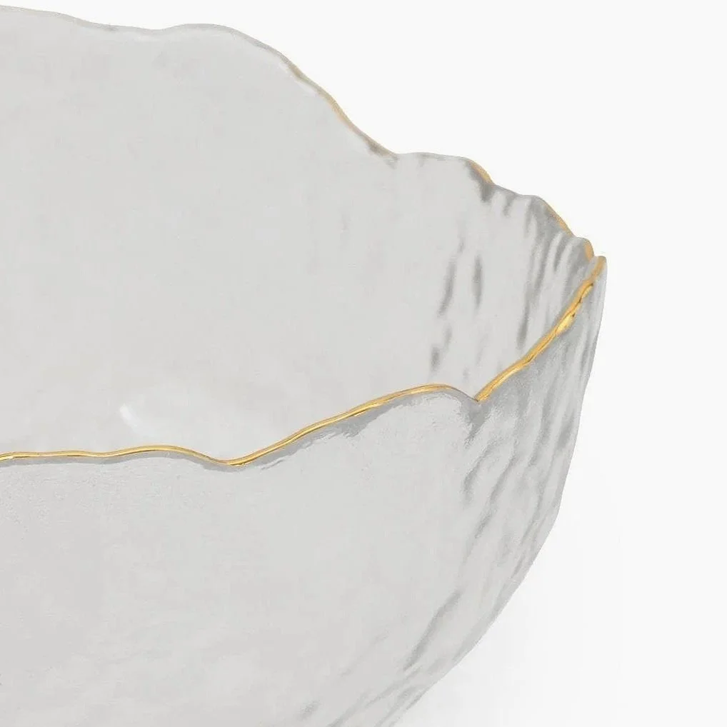Medium Wavy Bowl With Gold Rim | Clear Glass | 17cm Bowl | Decor Bowl | Unique Bowl | Glass Bowl | Gold Bowl | Gold Rim | Gold Rim Bowl | Fruit Bowl | Bowl | Unique Bowl