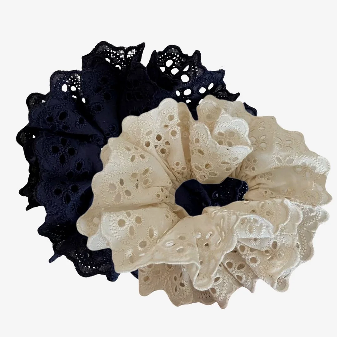 Lace Hair Scrunchies | Black & White | Set Of 2