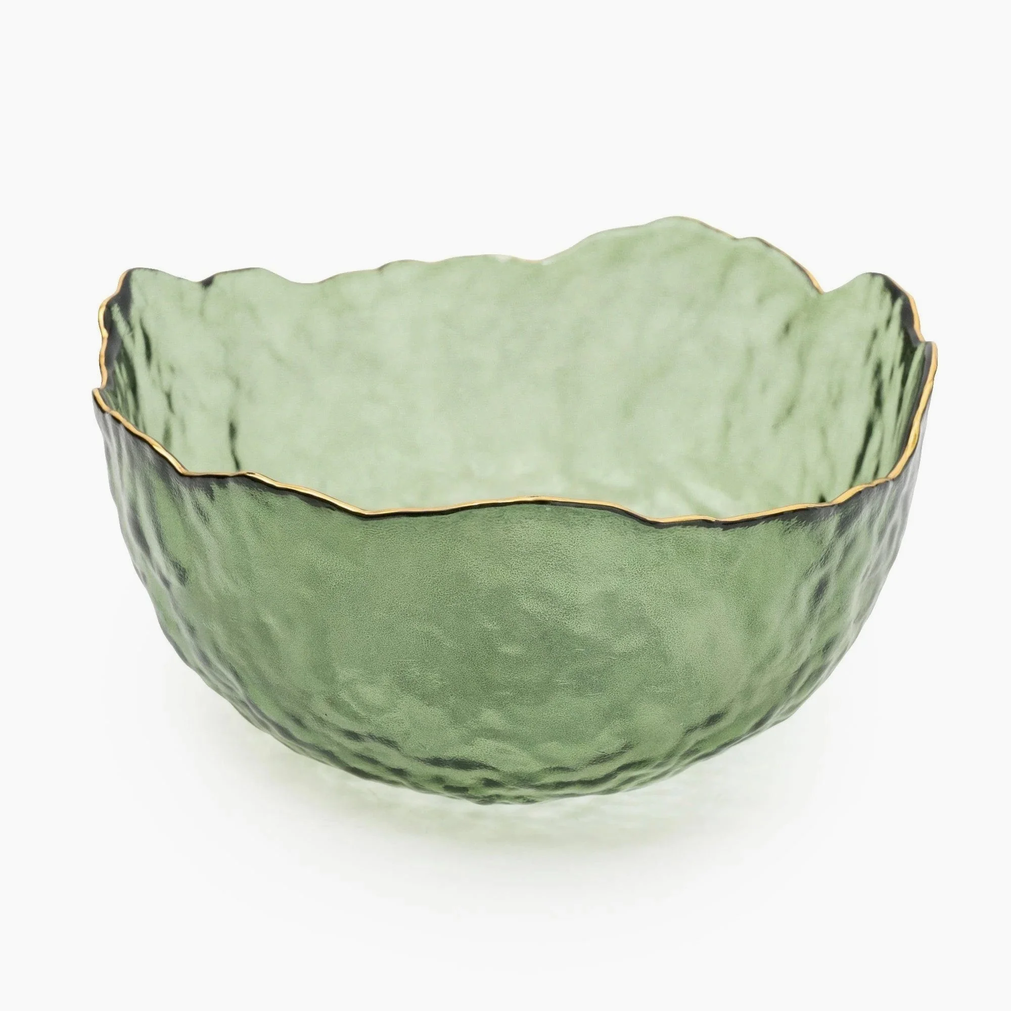 Medium Wavy Bowl With Gold Rim | Green Glass | 17cm Bowl | Decor Bowl | Unique Bowl | Glass Bowl | Gold Bowl | Gold Rim | Gold Rim Bowl | Fruit Bowl | Ya Soko