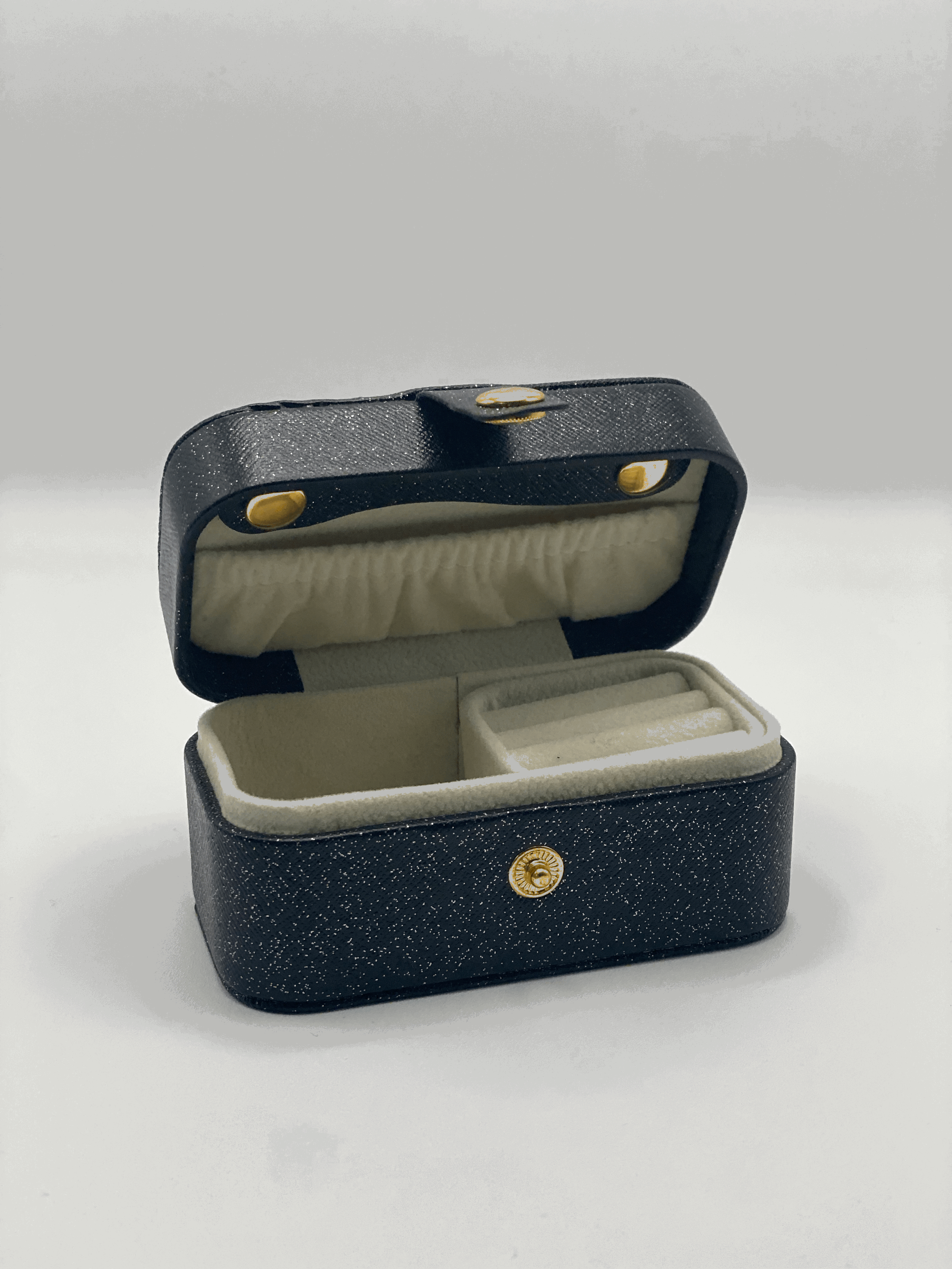 Mini Jewellery Storage Case | Faux Leather | Black Glitter