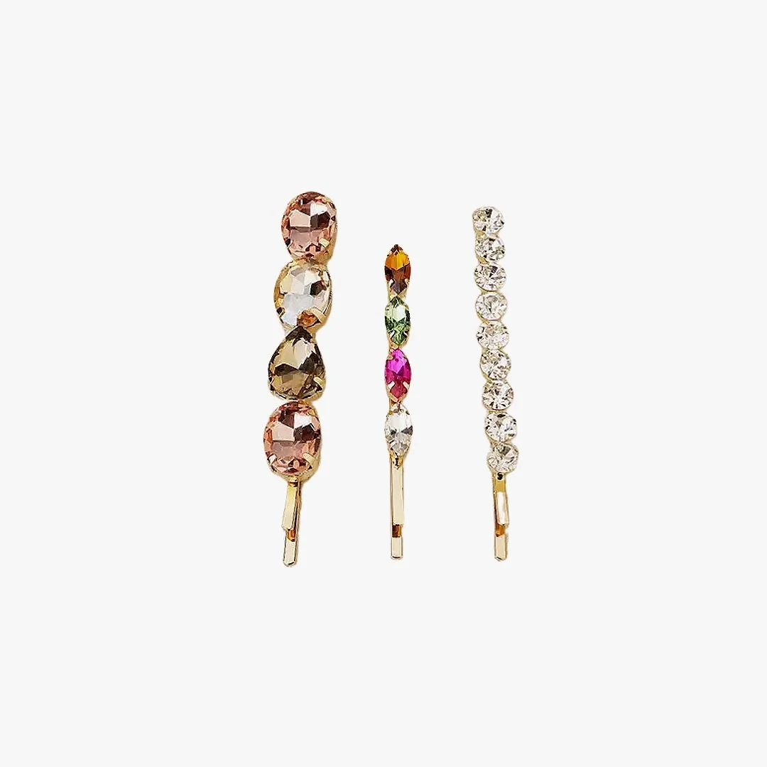 Rhinestone Pins Row | Set of 3 | Various Stones | Ya Soko