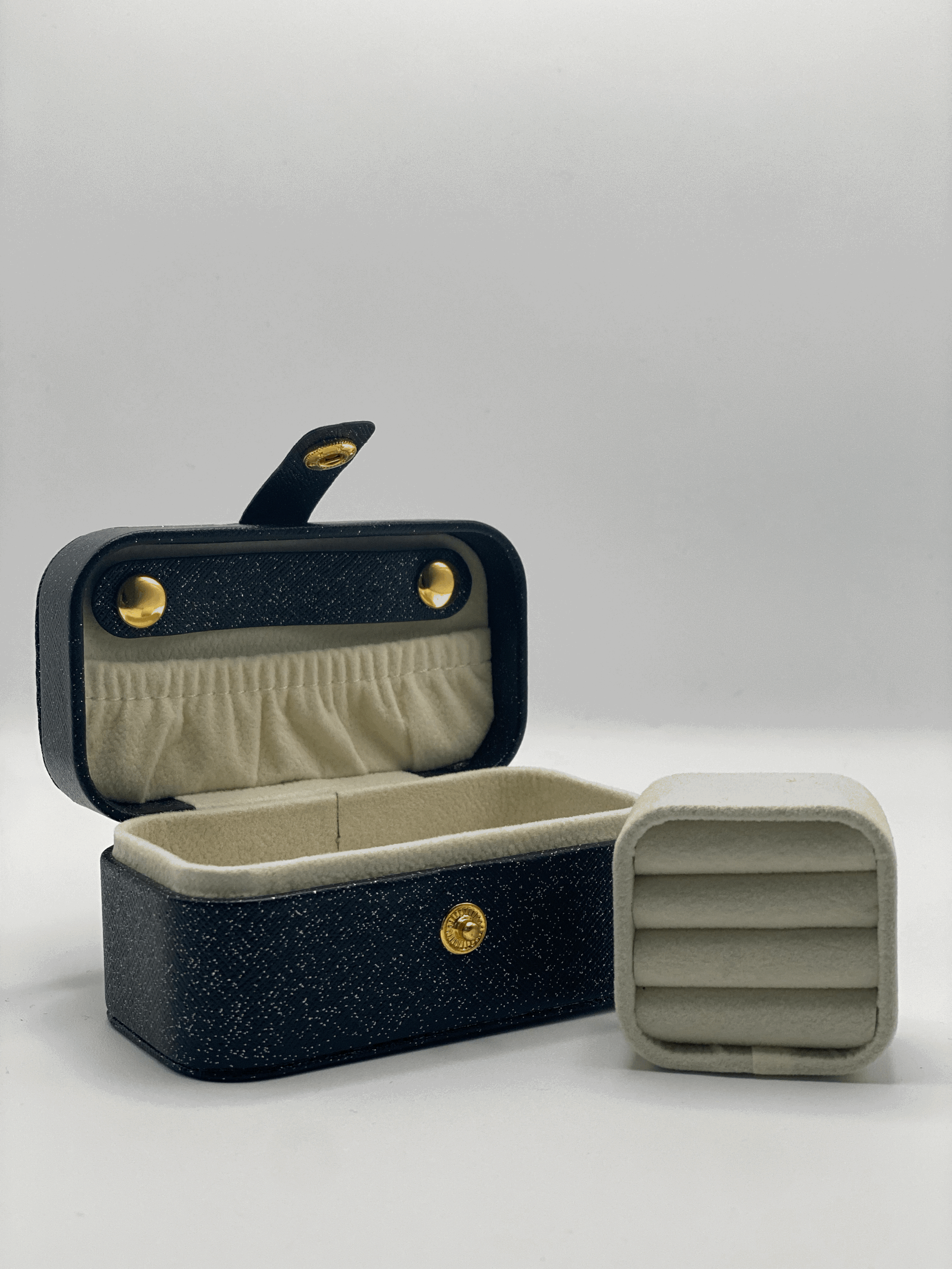 Mini Jewellery Storage Case | Faux Leather | Black Glitter
