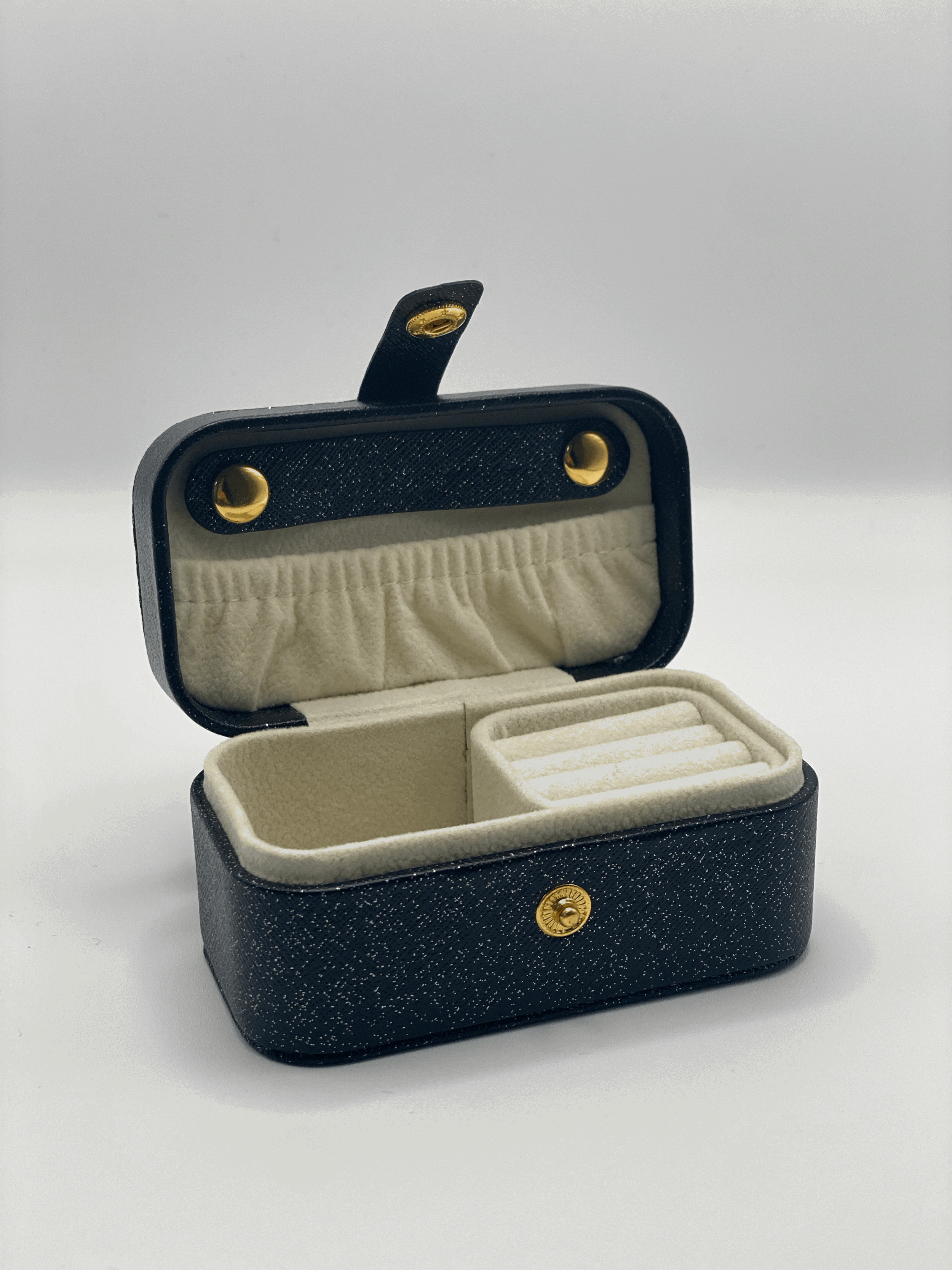 Mini Jewellery Storage Case | Faux Leather | Black Glitter