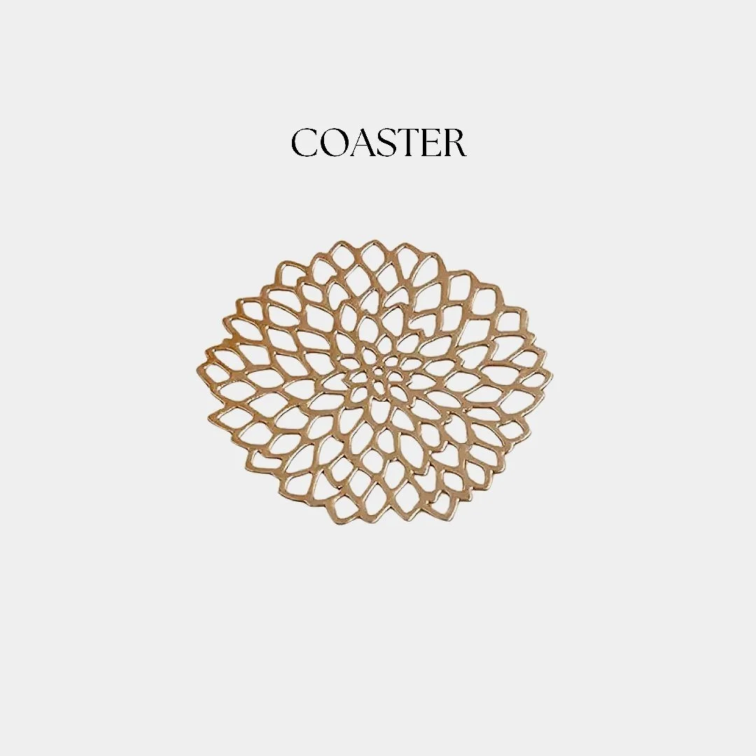 Gold Floral | Placemats & Coasters | Set Of 8 Pieces | 4 Placemats & 4 Coasters | Ya-Soko