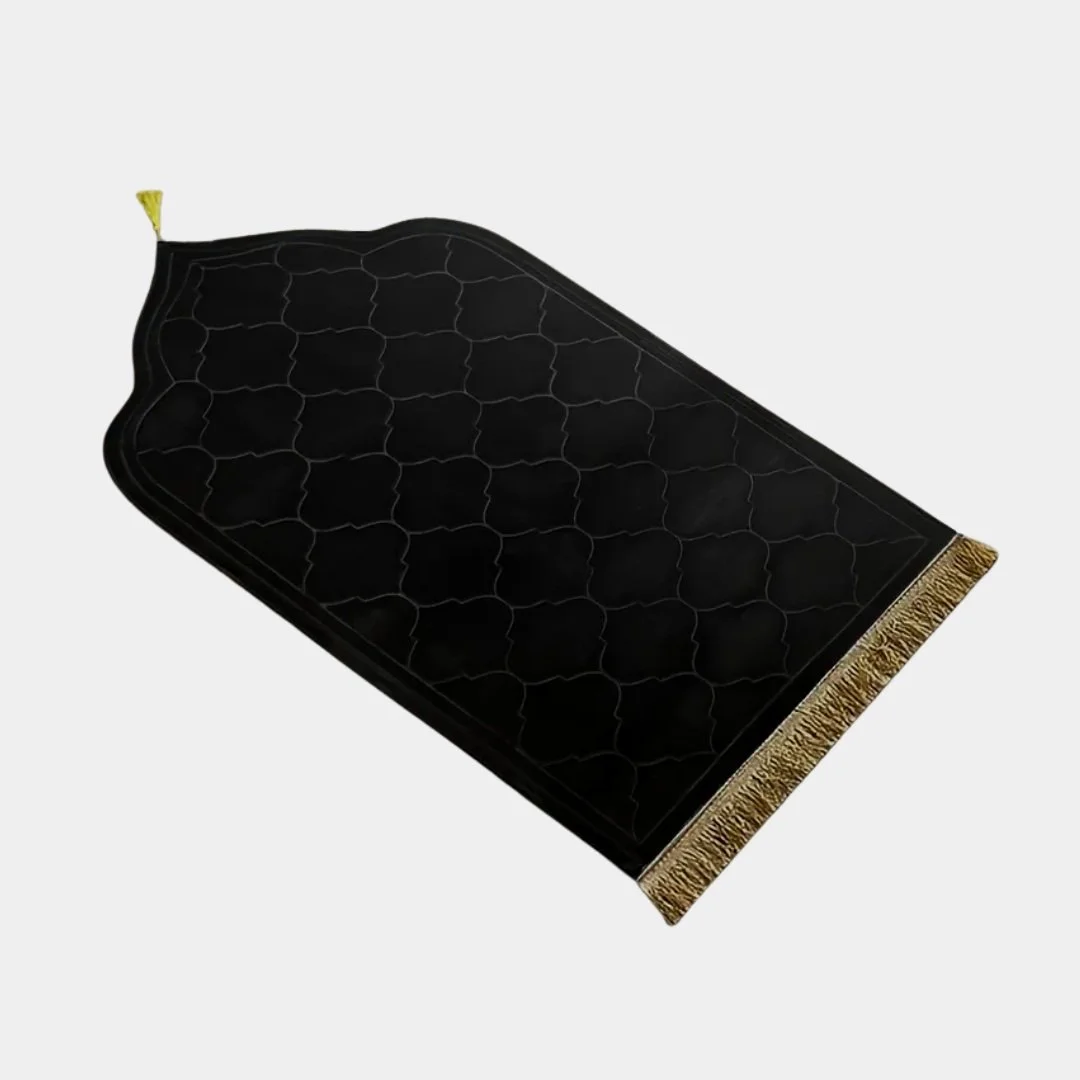 Prayer Mat With Tassel | Trellis Design | Padded | Non Slip | Black | Prayer Mat For Bad Back | Prayer Mat For Bad Knee | Comfortable Prayer Mat | Ya Soko