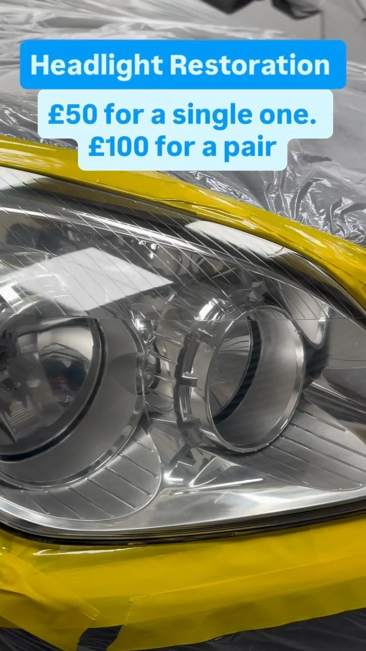 Headlight Restoration
£100 for the full service!
✅ On-site repair (we come to you!)
✅ Deep oxidation removal
✅ 2K clear coat for long-lasting UV protection
✅ FREE 2 month follow up with ceramic coating
Why settle for a quick polish when y