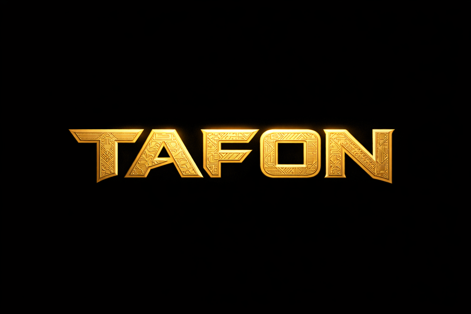 Gold logo of the movie 'Tafon' with an intricate design on a black background.