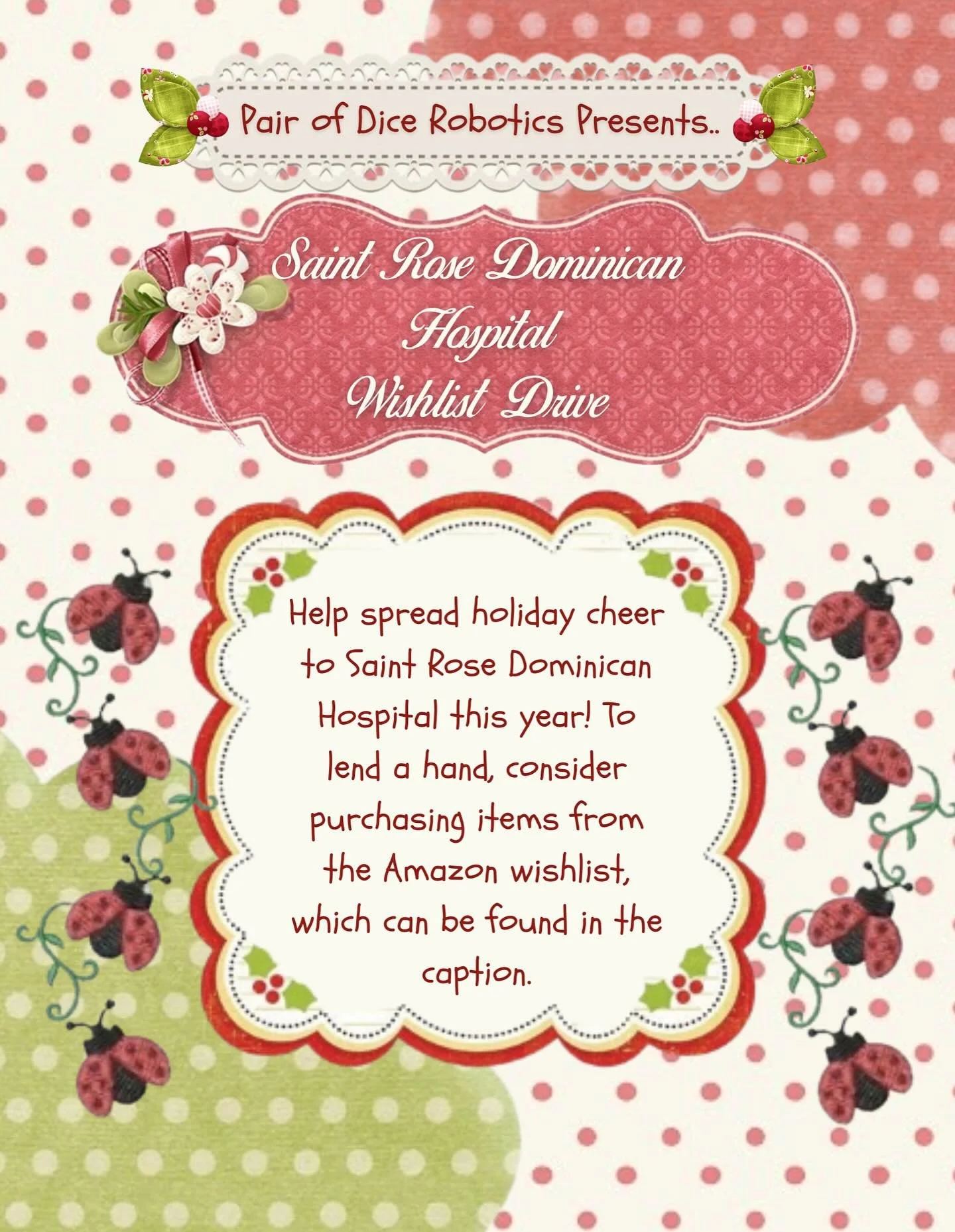 Spread some holiday joy! St Rose Dominican Hospital needs your help to make the kids&rsquo; season bright. Purchase a gift from their Amazon Wish List to bring a smile to a child&rsquo;s face: https://www.amazon.com/hz/wishlist/ls/VHN391VULRME?ref_=w