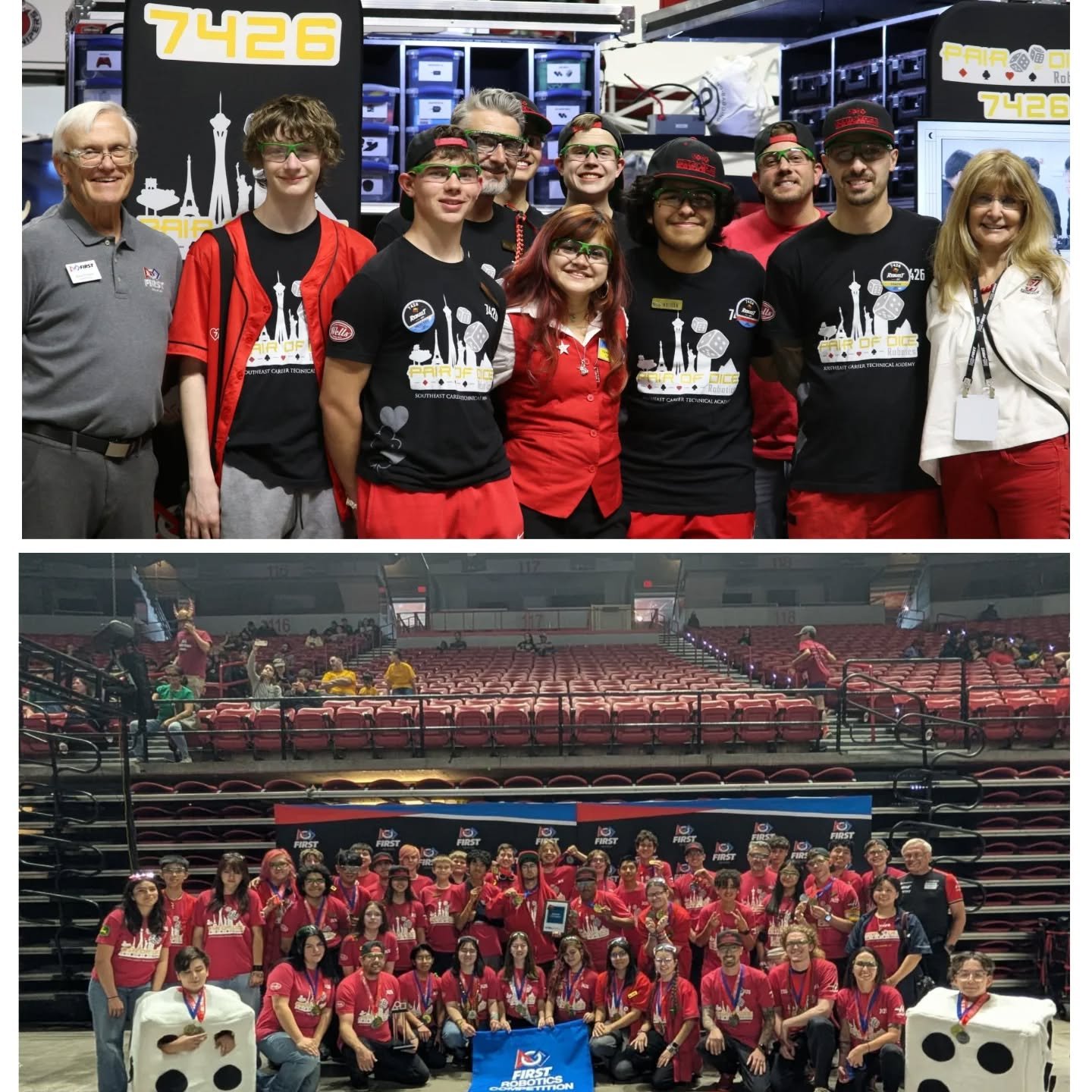 🎲🎲🎲FRC 7426 Pair of Dice Robotics🎲🎲🎲
28-1 Season record (so far).
Las Vegas Regional Champions (undefeated).
Engineering Inspiration Award winners. 
And now, home to the future Gene Haas Manufacturing Lab at SECTA!

This weekend was one for the