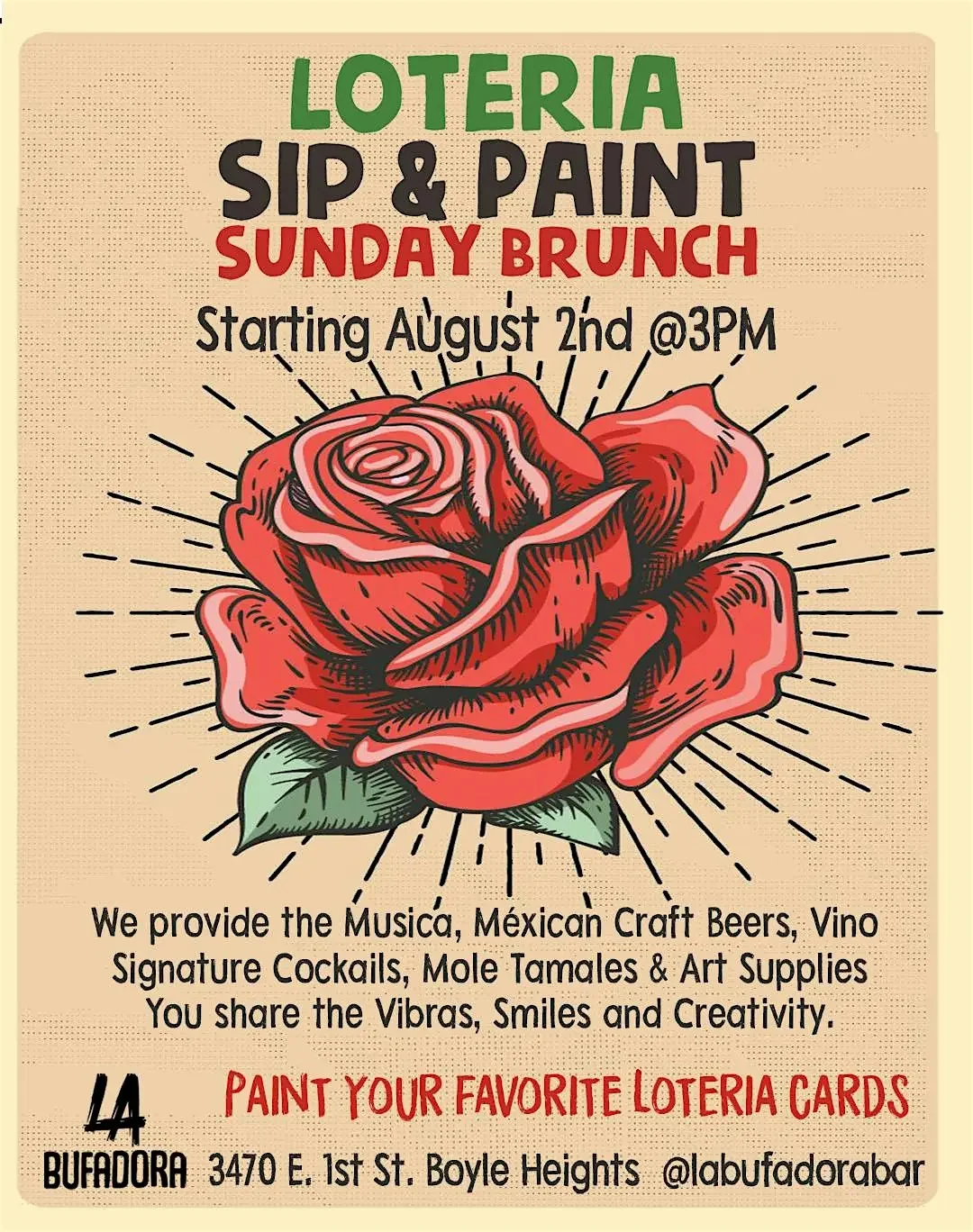 LOTERIA SIP & PAINT Sunday Brunch in the Friendliest Bar in the East Side
