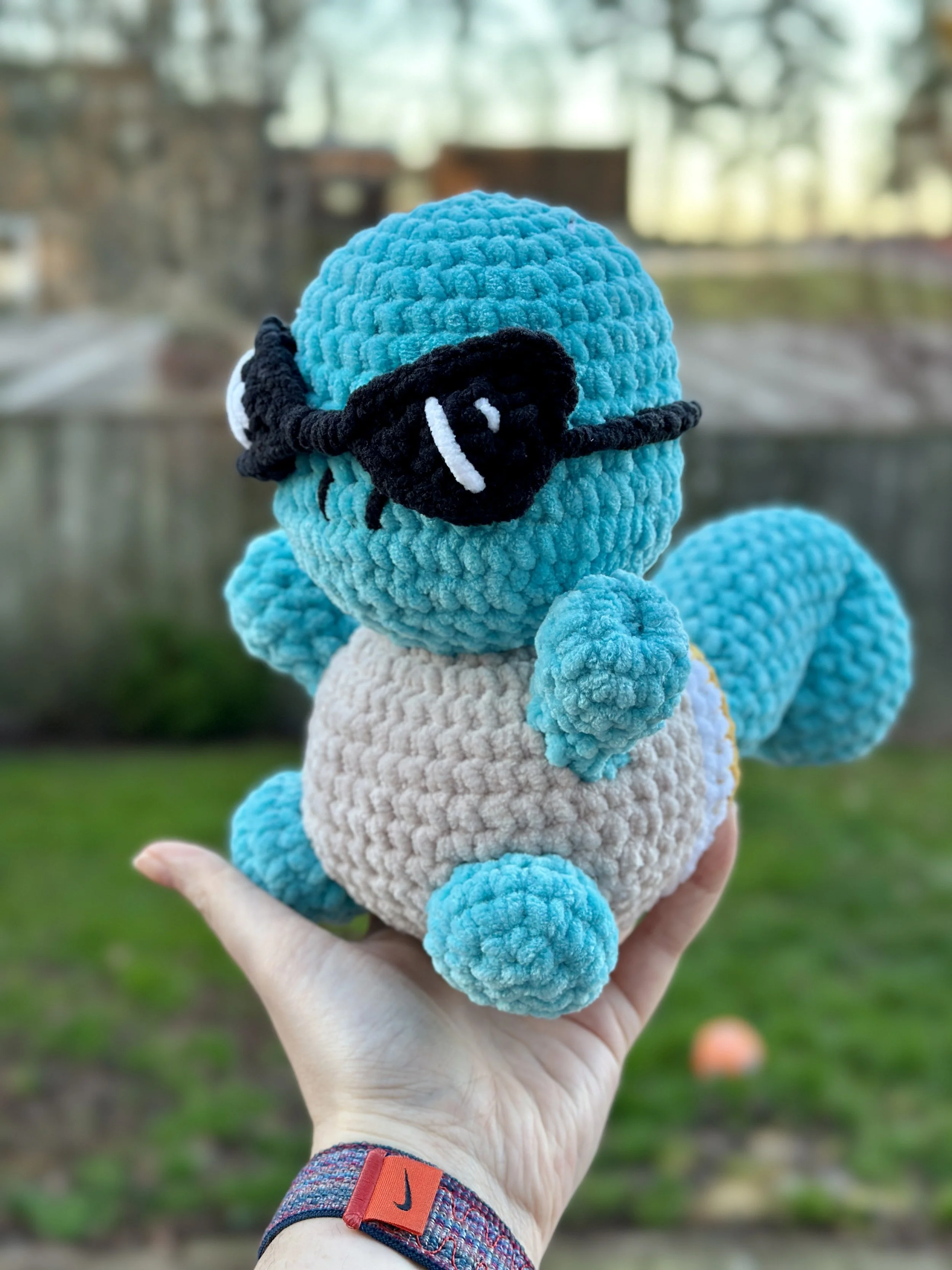 Description: Squirtle w/ removable Sunglasses|
Size: Medium |
Eyes: Black Safety Eyes |
Price: ~ $50
