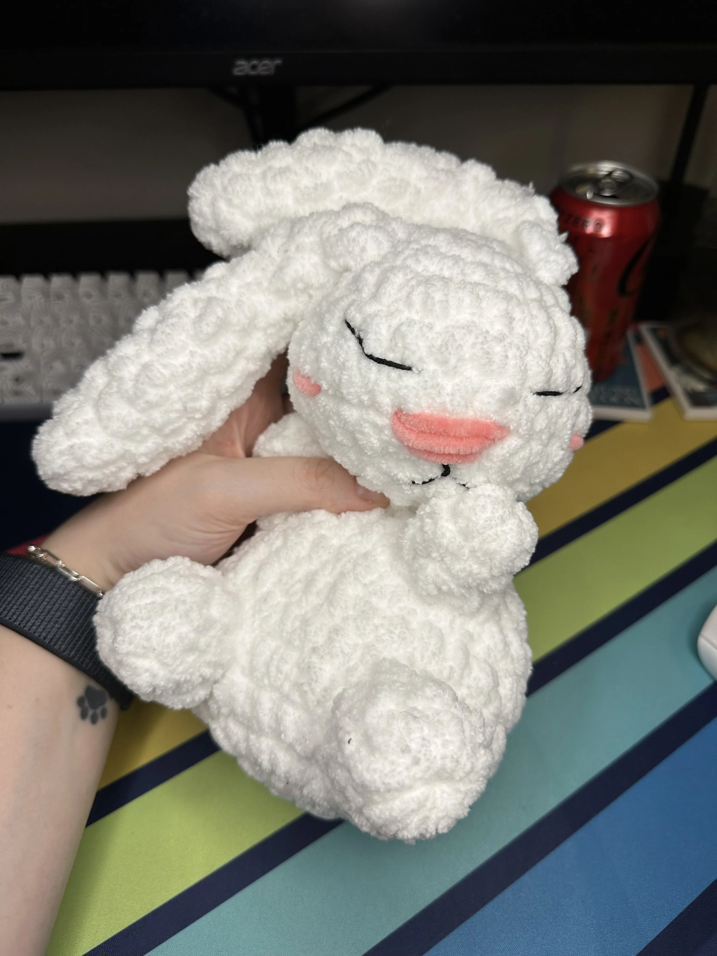Description: White Bunny Snuggler |
Size: Medium |
Eyes: Embroidered Eyes |
Price: ~ $25