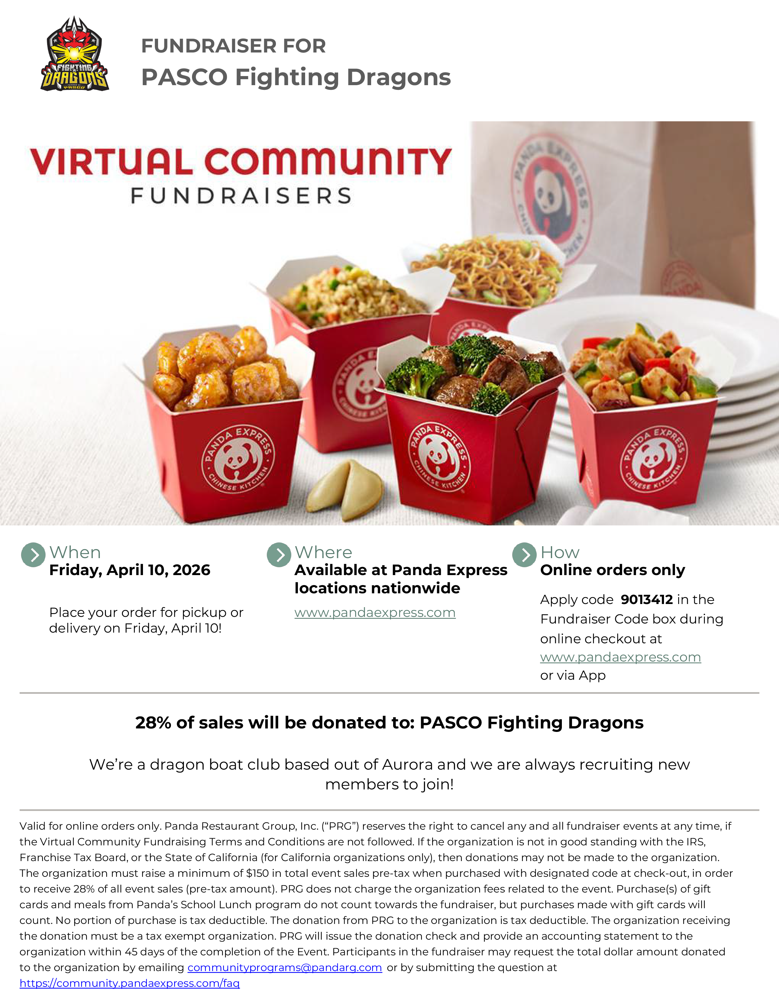 PASCO Fighting Dragons Fundraiser at Panda Express 