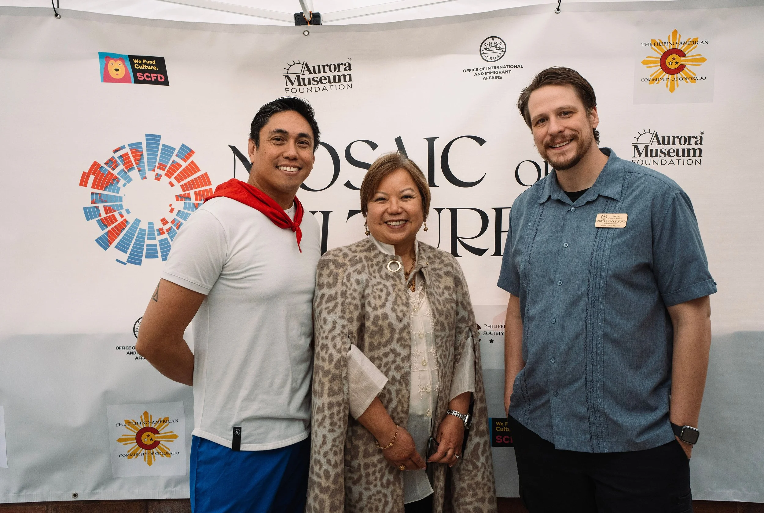 PASCO President Miles Guardiano, PASCO Advisor Edith Pasion, and Aurora History Museum Director T. Scott Williams