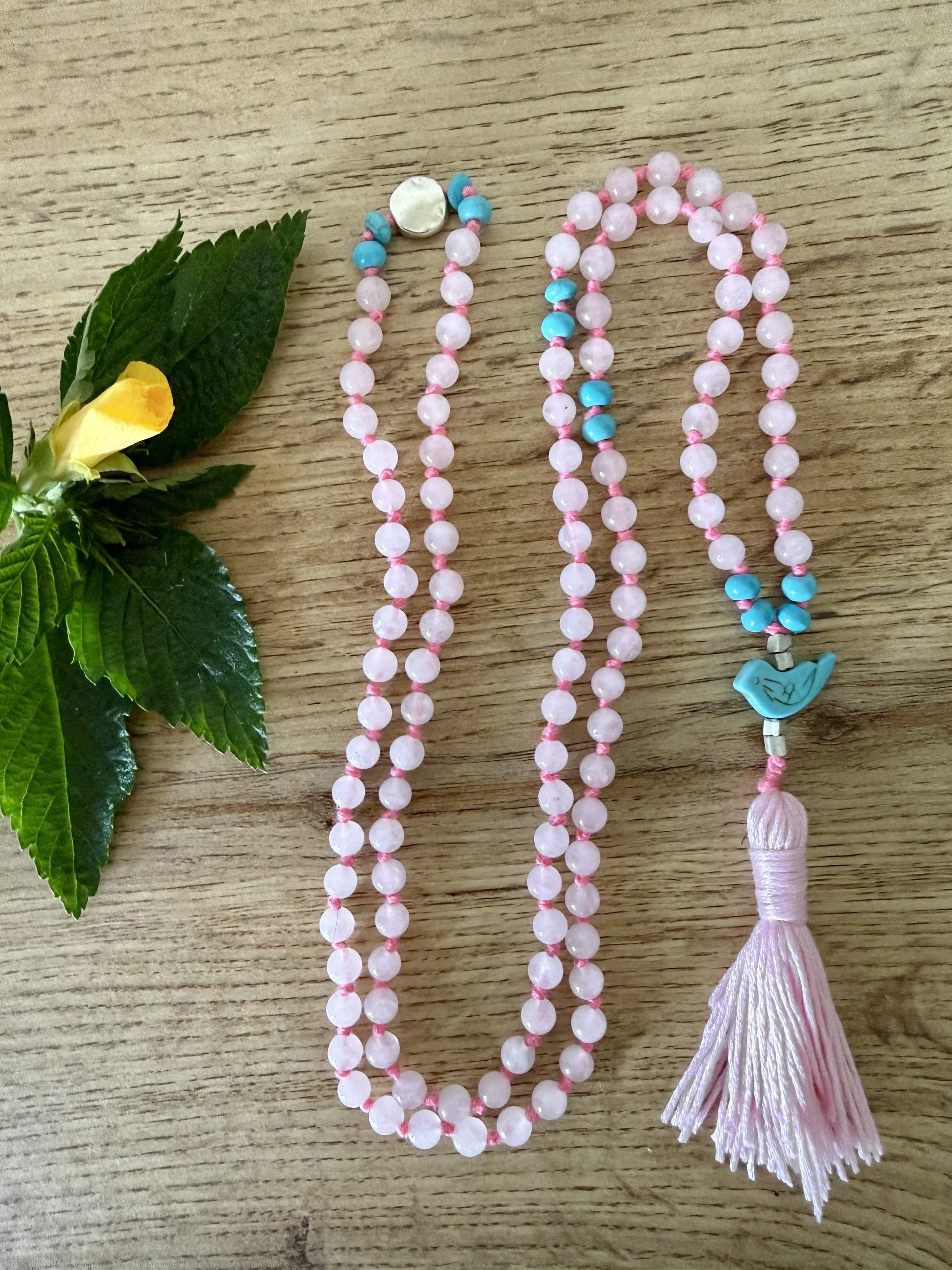 rose quartz beads turquoise bird pendant.jpg