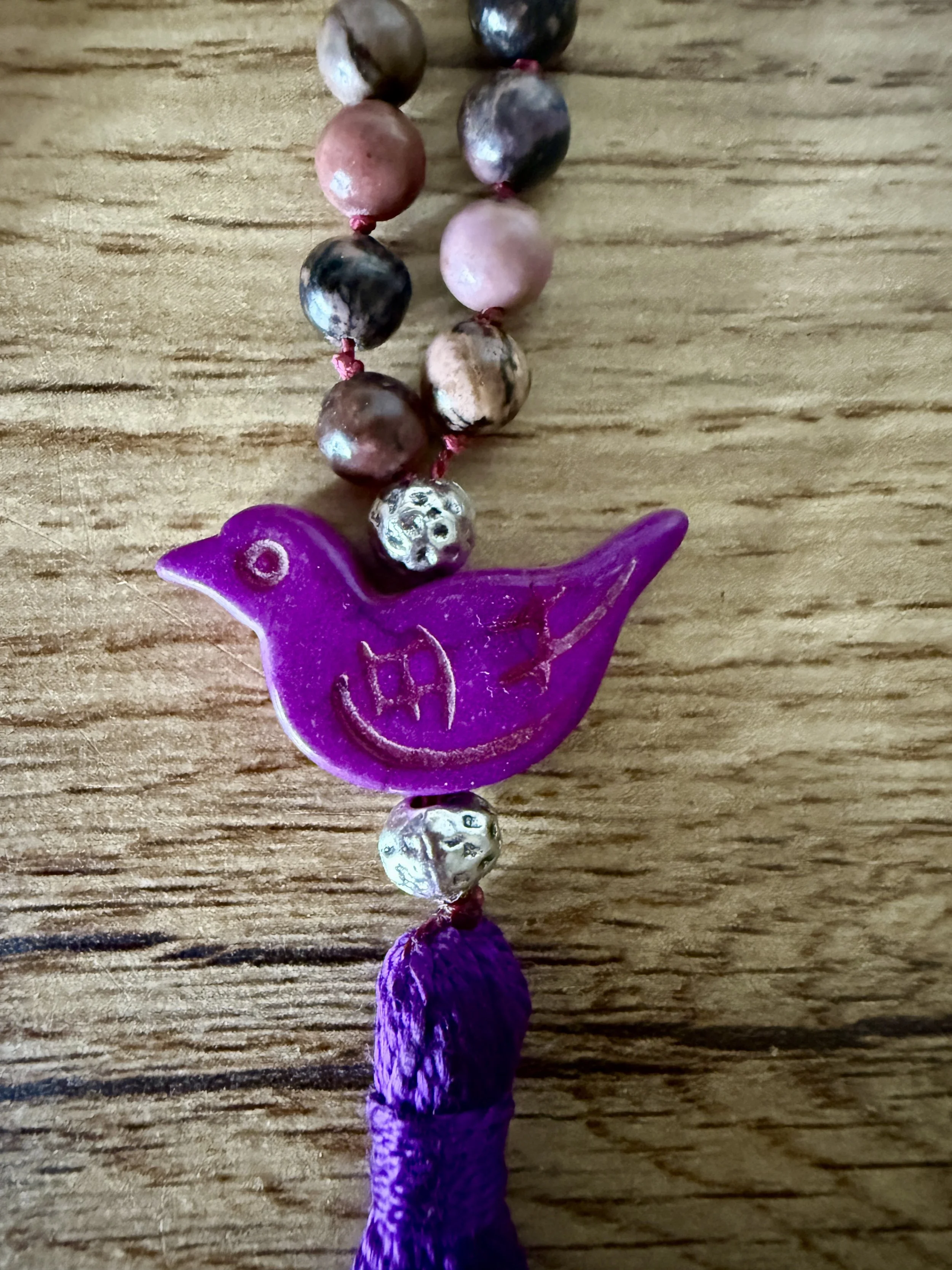 rose quartz rhodonite beads bird pendant 1.jpg