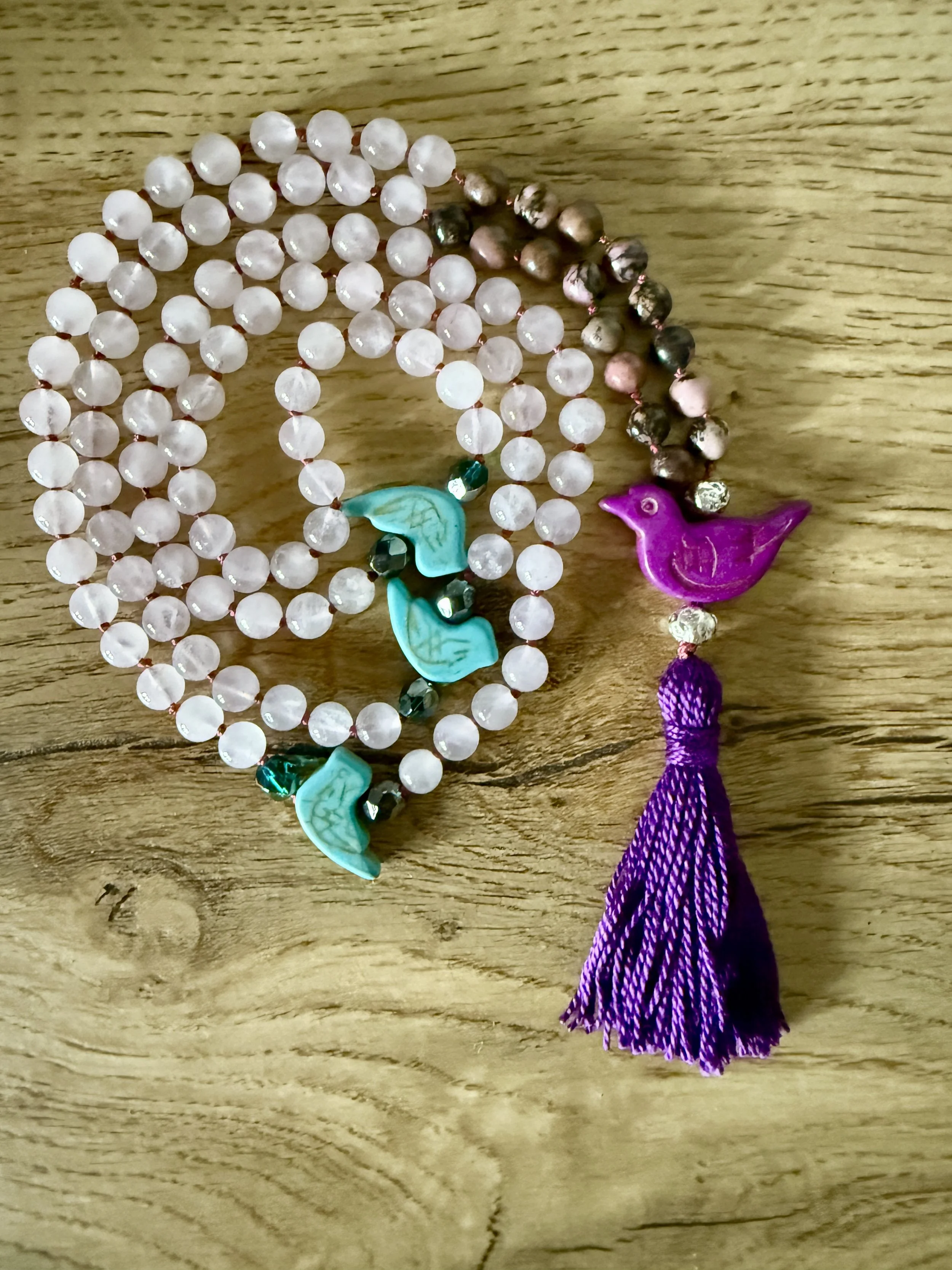 rose quartz rhodonite beads bird pendant 3.jpg