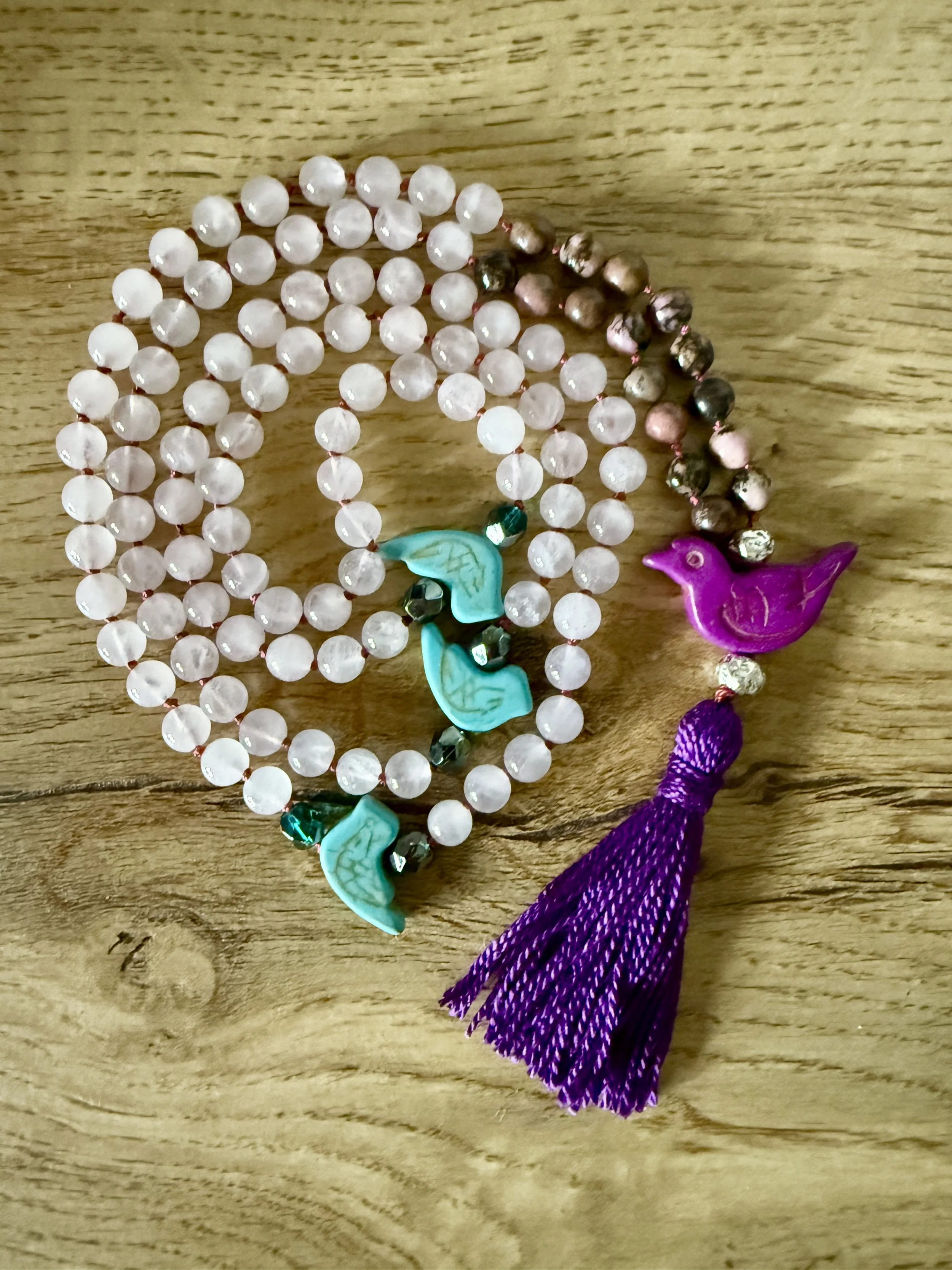 rose quartz rhodonite beads bird pendant 4.jpg