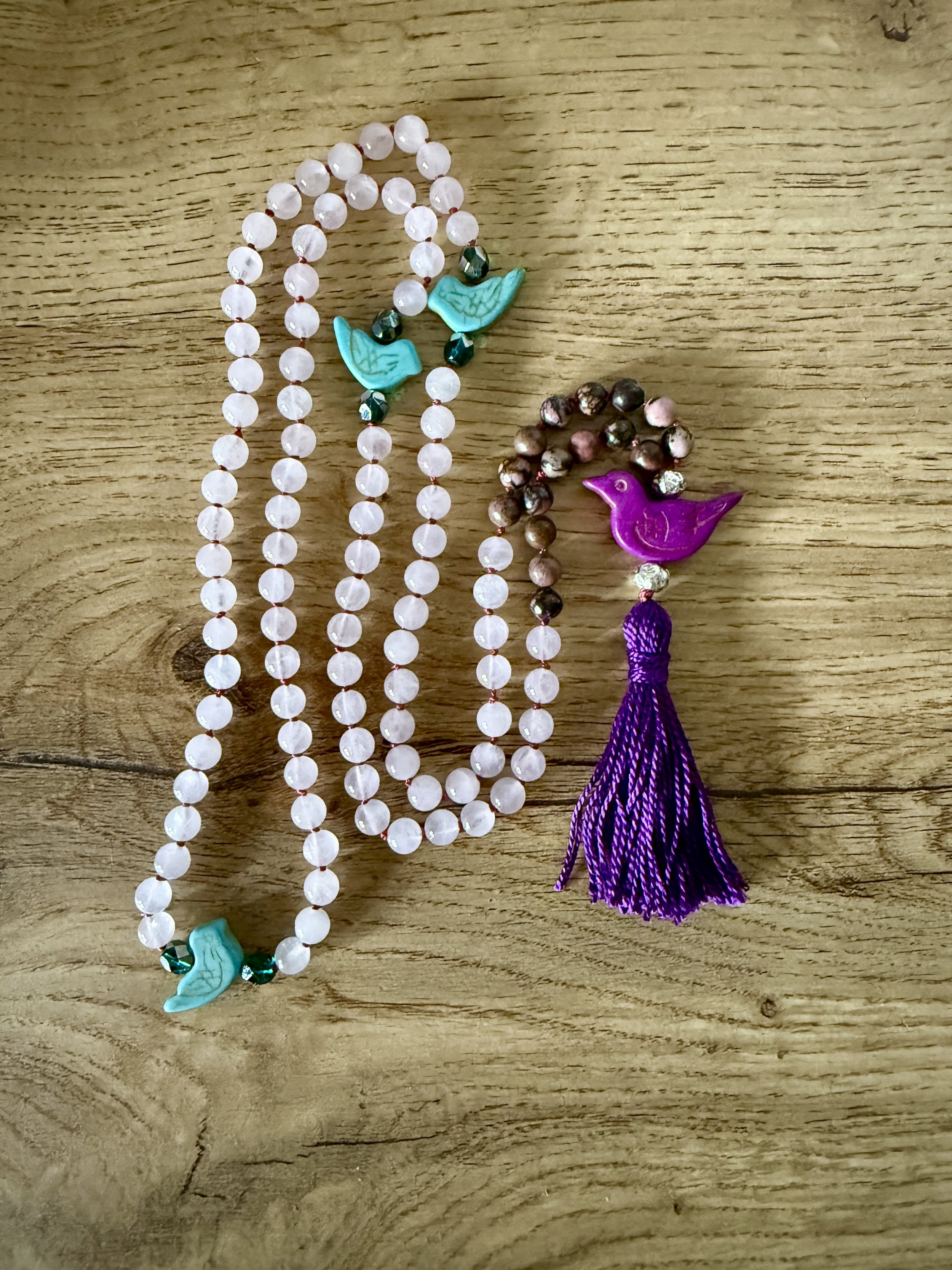 rose quartz rhodonite beads bird pendant 5.jpg