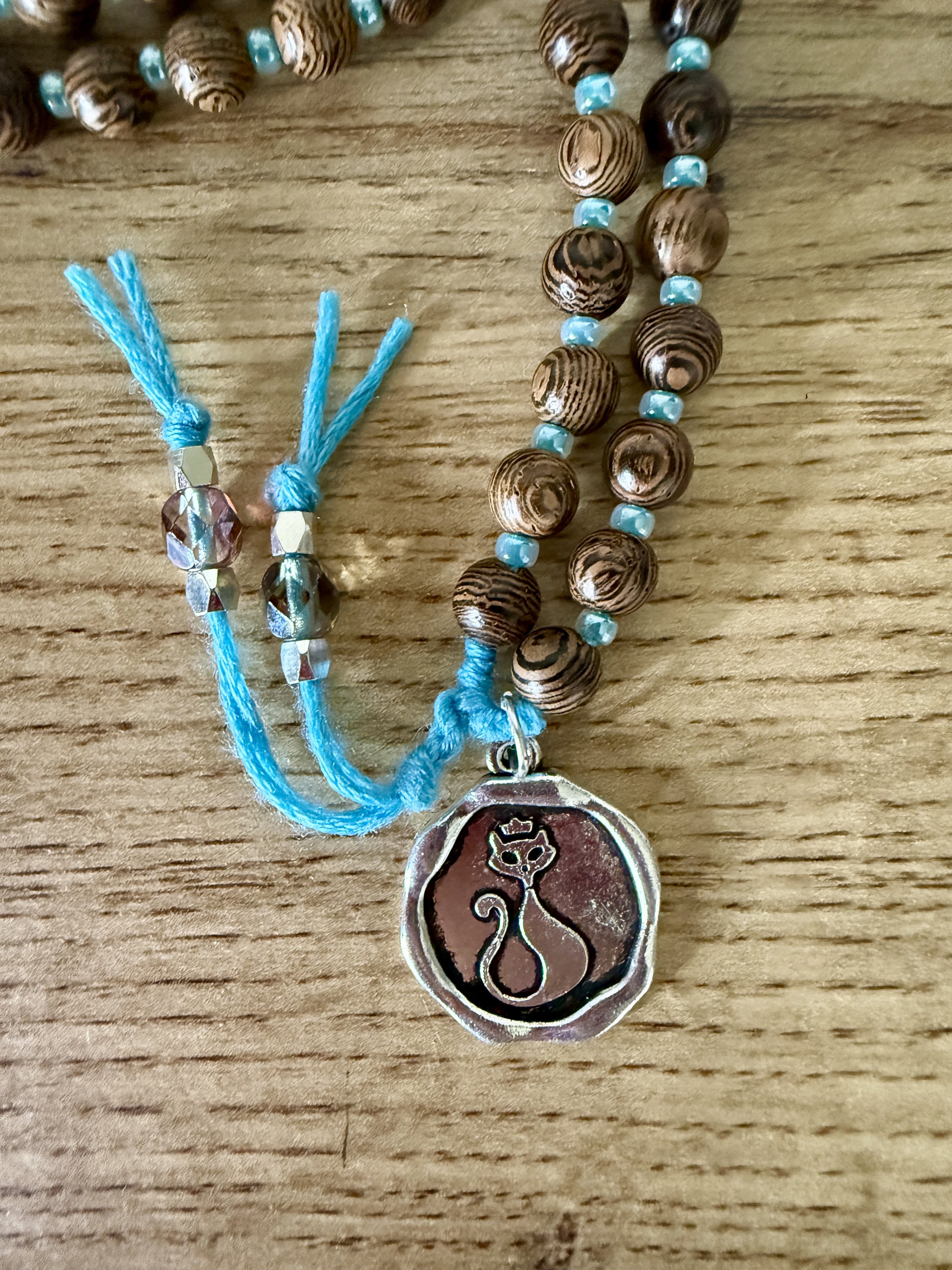 brown striped wood beads cat pendant 5.jpg