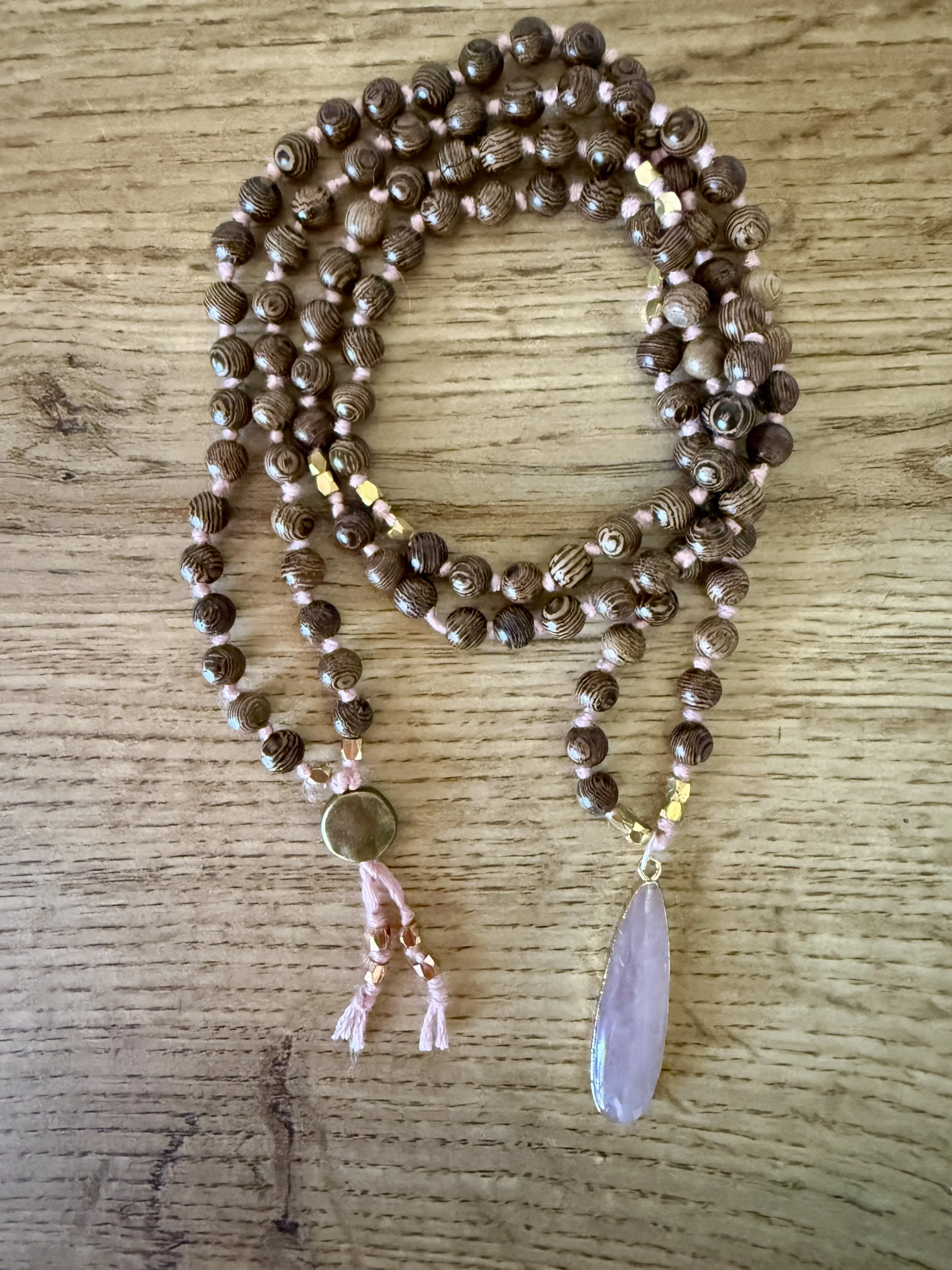 wood beads rose quartz teardrop pendant 4.jpg